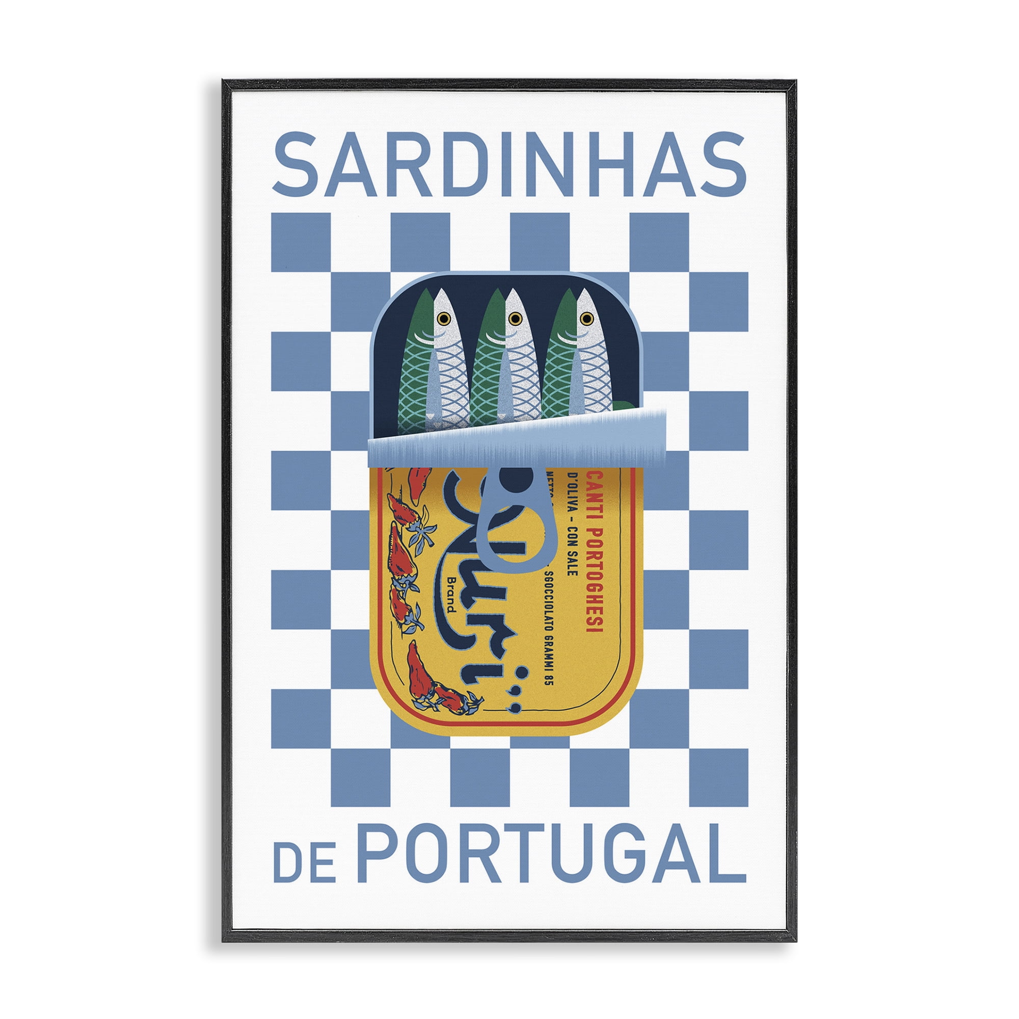 Stupell Industries Portuguese Sardines Can Food & Beverage Painting Black Framed Art Print Wall Art, 12 x 18