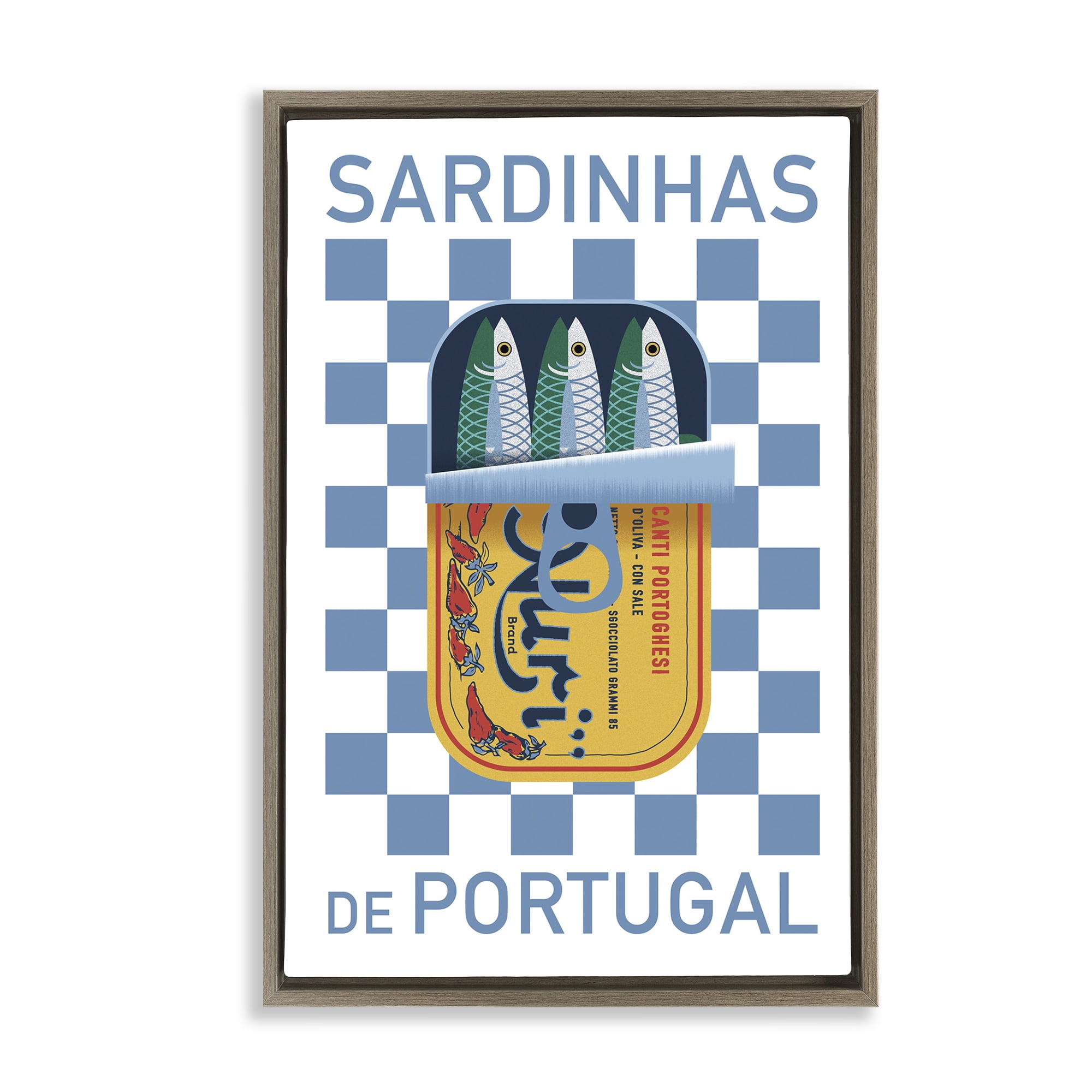 Stupell Industries Portuguese Sardines Can Food & Beverage Painting Brown Floater Framed Art Print Wall Art, 21 x 31