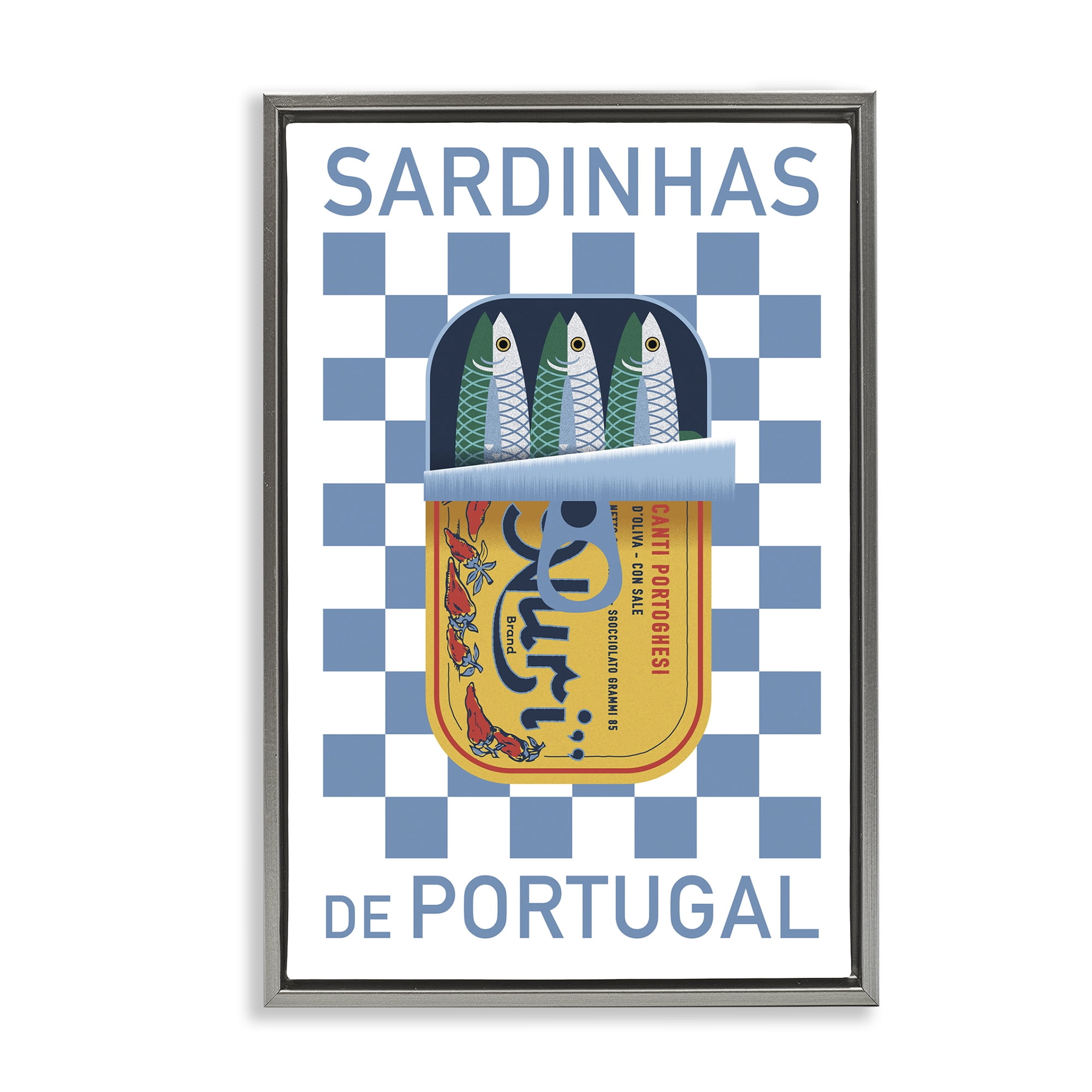 Stupell Industries Portuguese Sardines Can Food & Beverage Painting Gray Floater Framed Art Print Wall Art, 17 x 25
