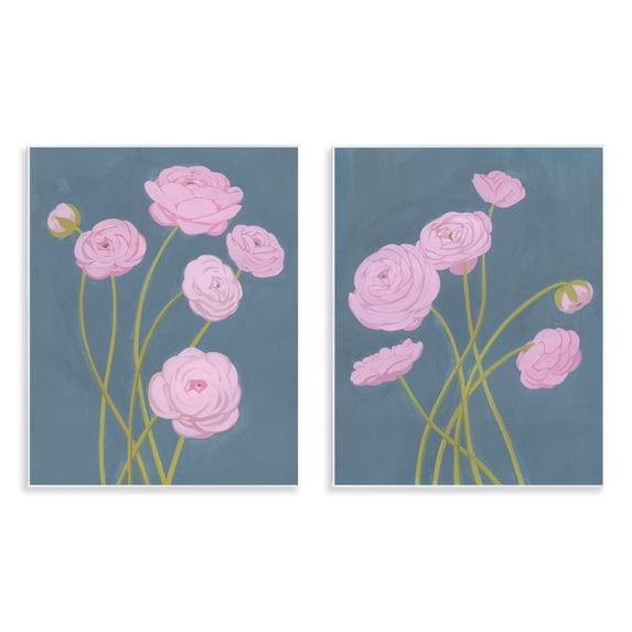 Stupell Industries Posies over Dusty Grey 2 Piece Wall Plaque Art Set design by Grace Popp, 14 x 11