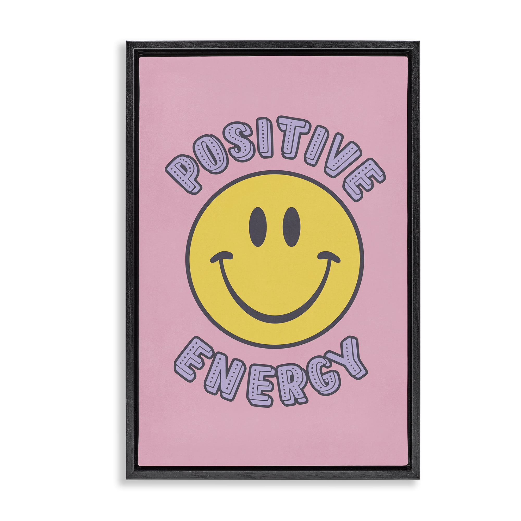 Stupell Industries Positive Energy Smiley Text & Numbers Painting Black Floater Framed Canvas Art Print Wall Art, 17 x 25
