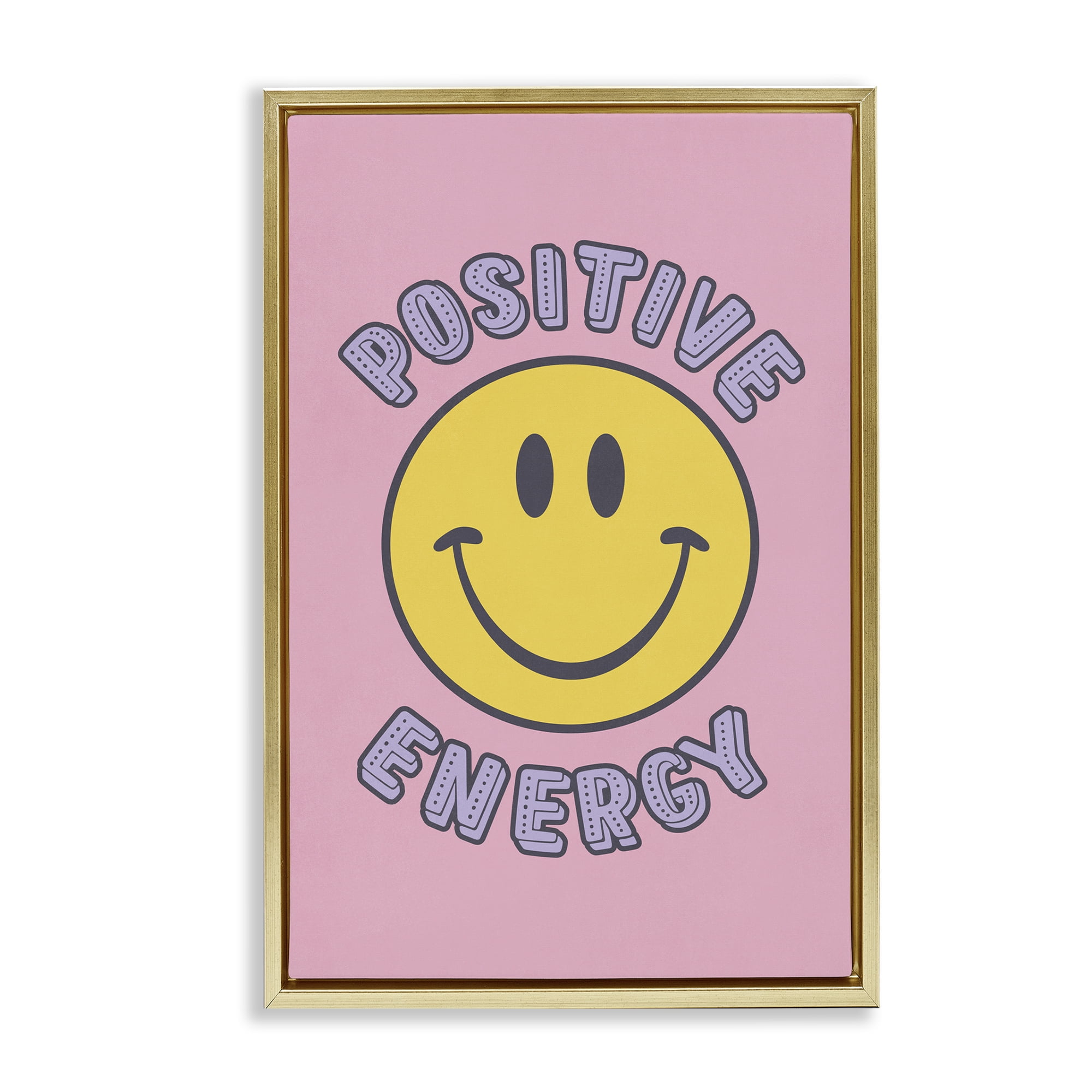 Stupell Industries Positive Energy Smiley Text & Numbers Painting Gold Floater Framed Canvas Art Print Wall Art, 17 x 25