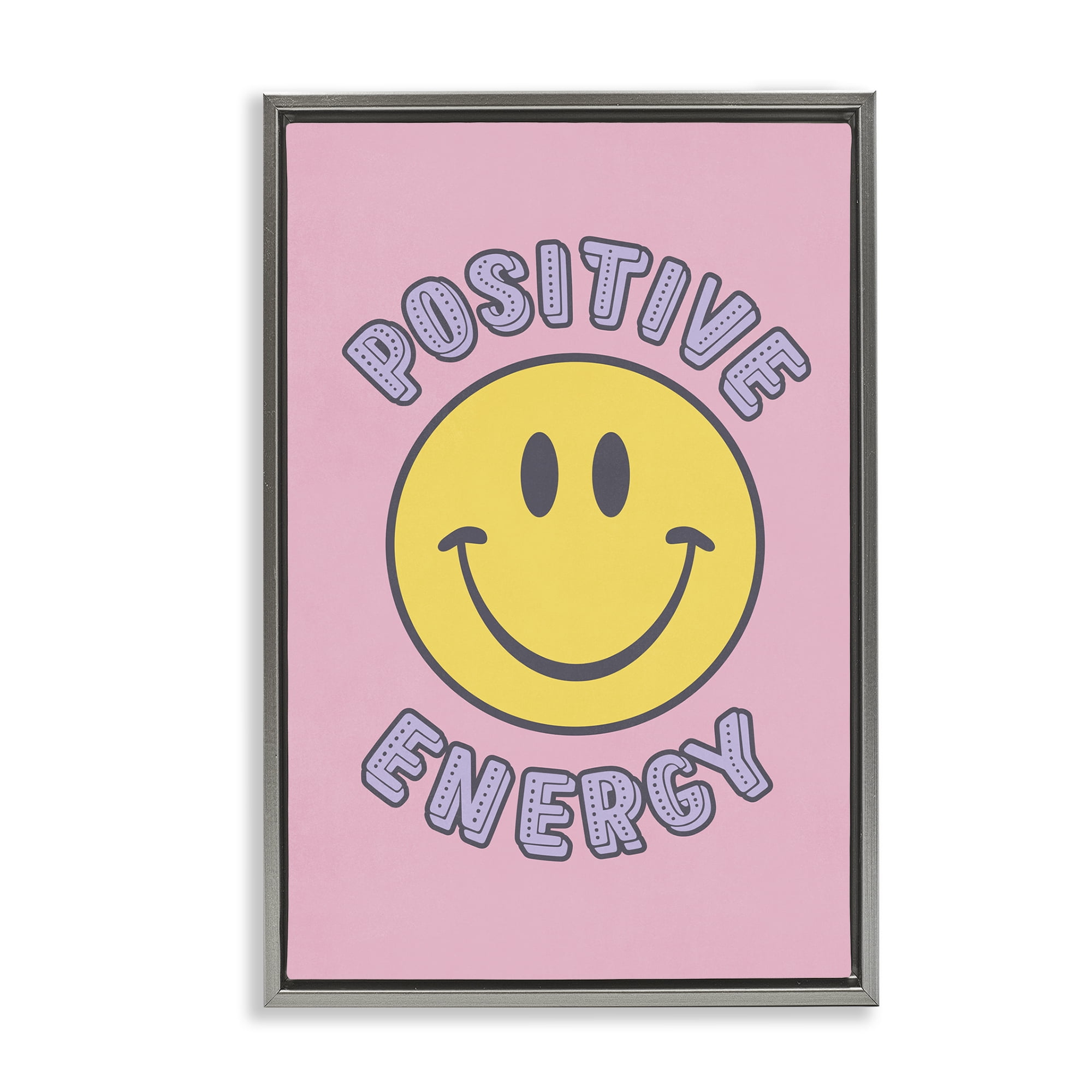 Stupell Industries Positive Energy Smiley Text & Numbers Painting Gray Floater Framed Canvas Art Print Wall Art, 17 x 25