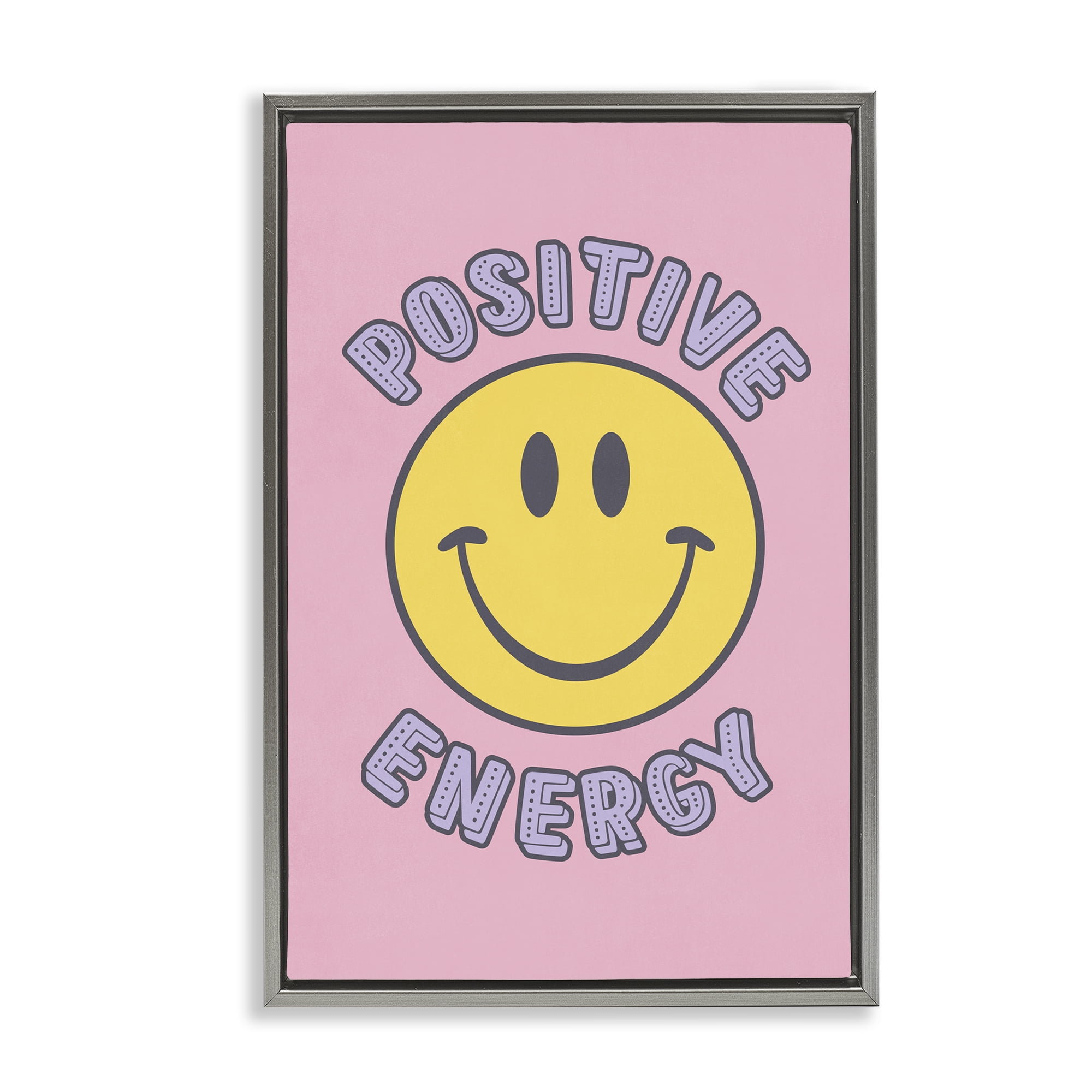 Stupell Industries Positive Energy Smiley Text & Numbers Painting Gray Floater Framed Canvas Art Print Wall Art, 21 x 31