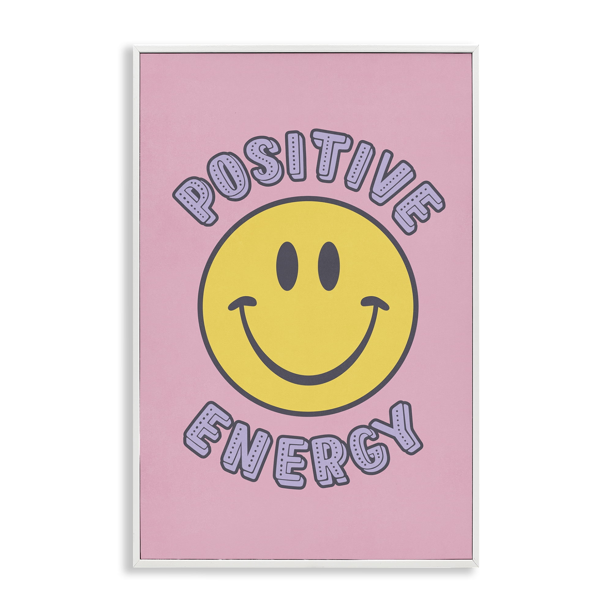 Stupell Industries Positive Energy Smiley Text & Numbers Painting White Framed Art Print Wall Art, 16 x 24