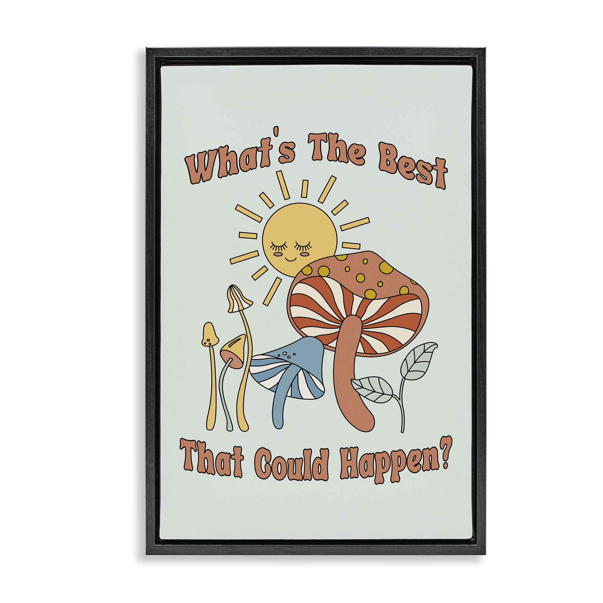 Stupell Industries Positivity Vibes with Mushrooms Plants & Flowers Painting Black Floater Framed Canvas Art Print Wall Art, 21 x 31