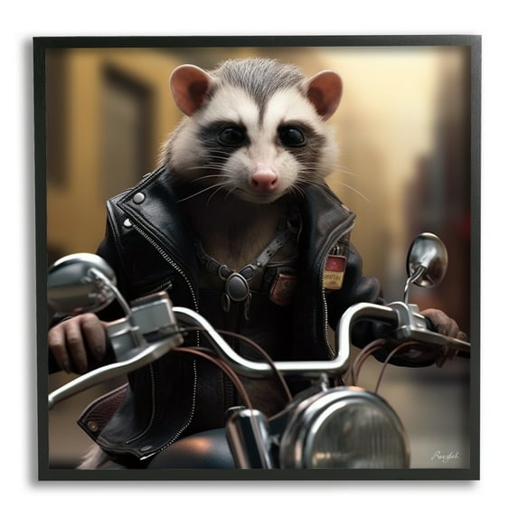 Stupell Industries Possum Motorcycle Biker Animals & Insects Painting Black Framed Art Print Wall Art, 17 x 17