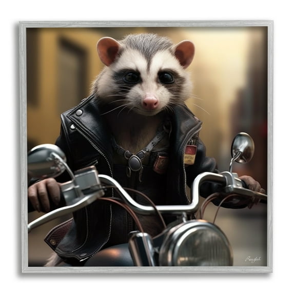 Stupell Industries Possum Motorcycle Biker Animals & Insects Painting Gray Framed Art Print Wall Art, 17 x 17