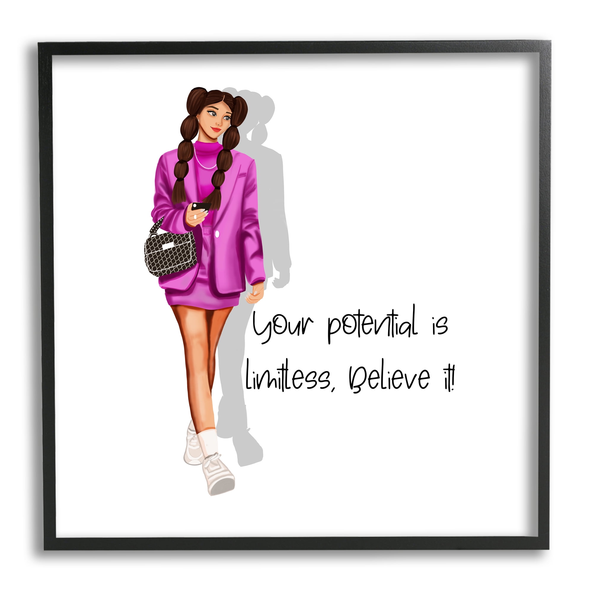 Stupell Industries Potential is Limitless Woman Inspirational Painting Black Framed Art Print Wall Art, 12 x 12