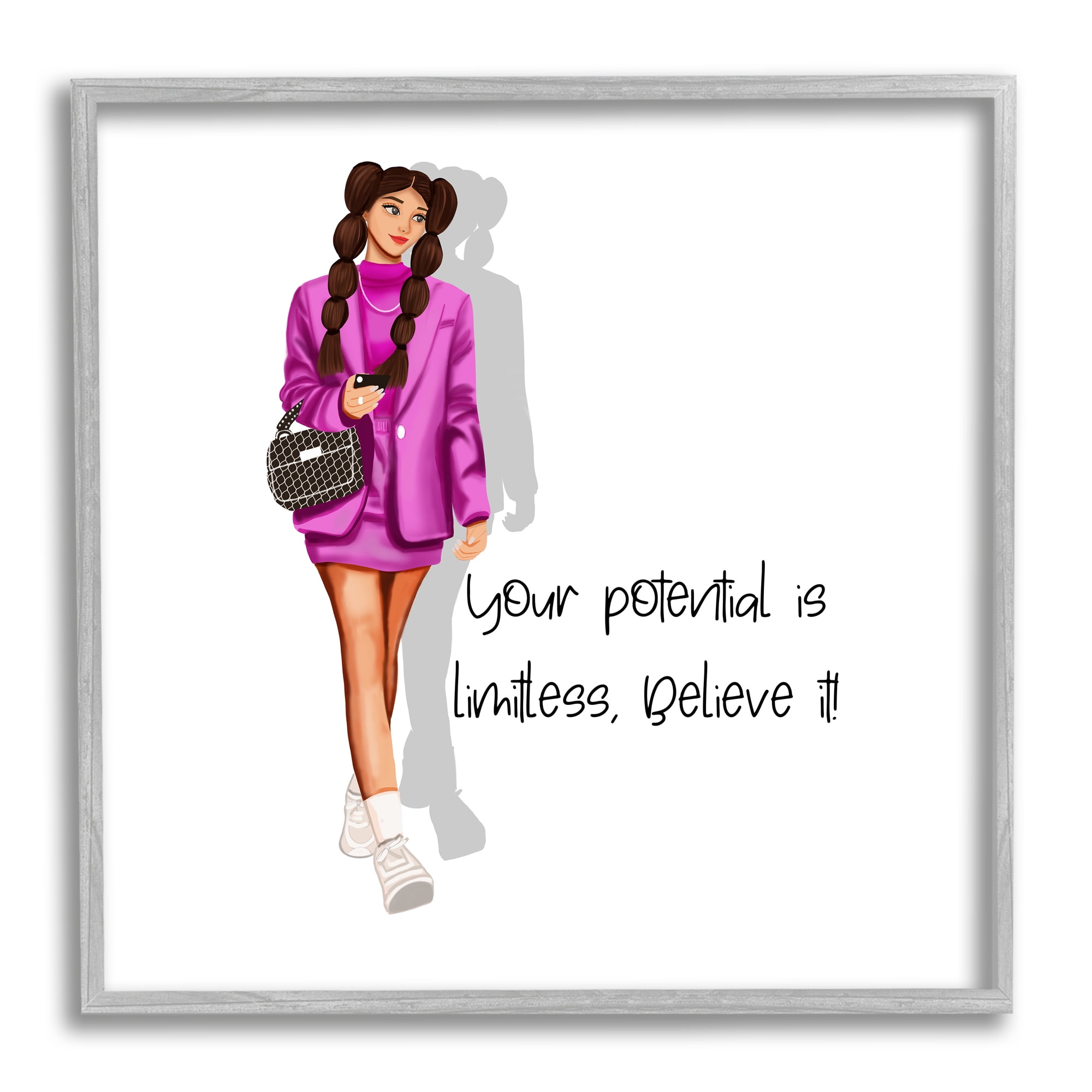 Stupell Industries Potential is Limitless Woman Inspirational Painting Gray Framed Art Print Wall Art, 17 x 17