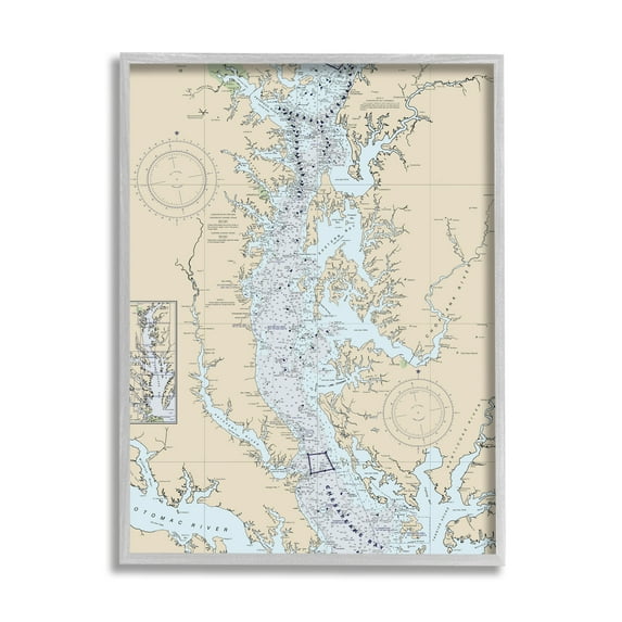 Stupell Industries Potomac River Chesapeake Bay Coastal Map Beige Blue, 16 x 20, Designed by Daphne Polselli