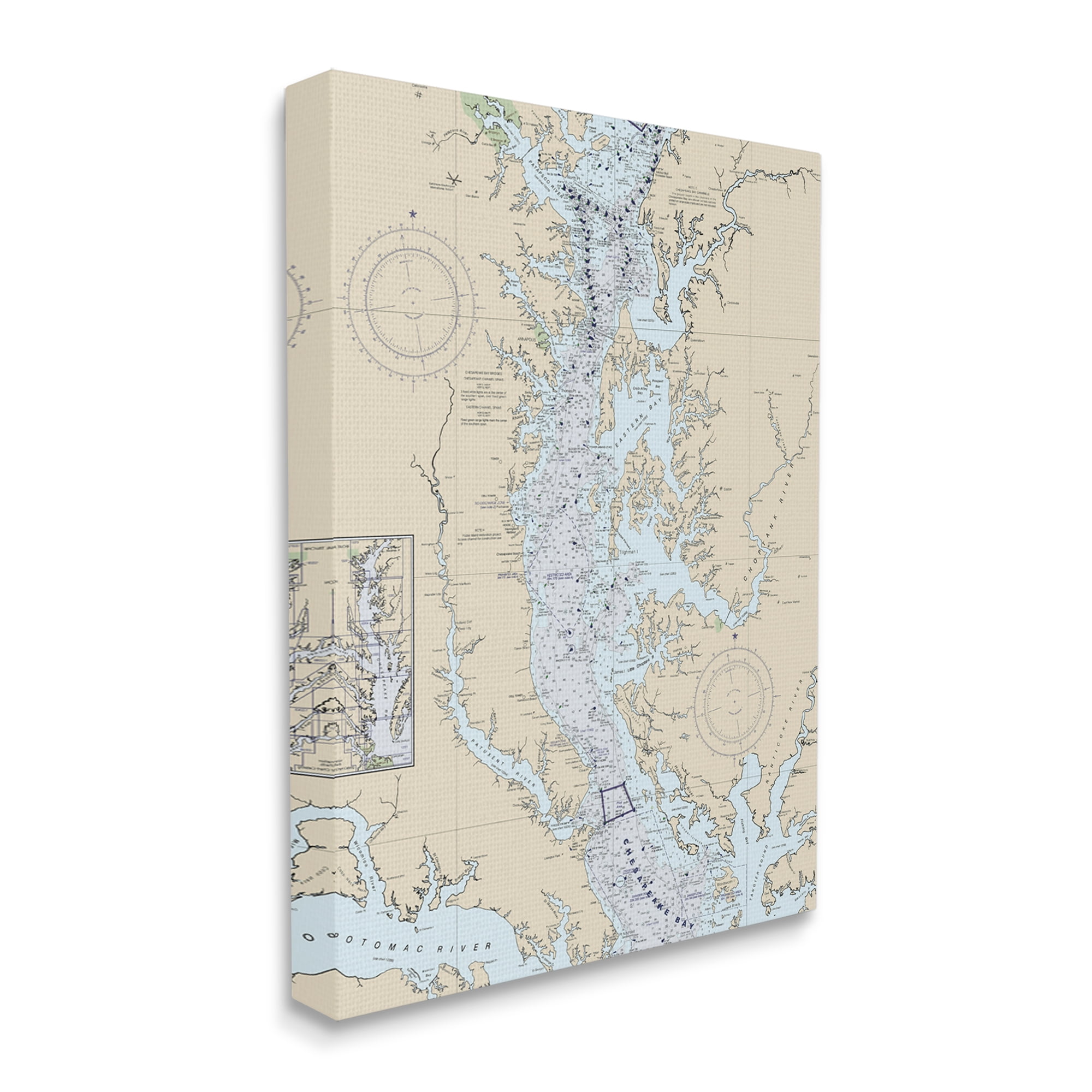 Stupell Industries Potomac River Chesapeake Bay Coastal Map Beige Blue, 36 x 48, Designed by Daphne Polselli