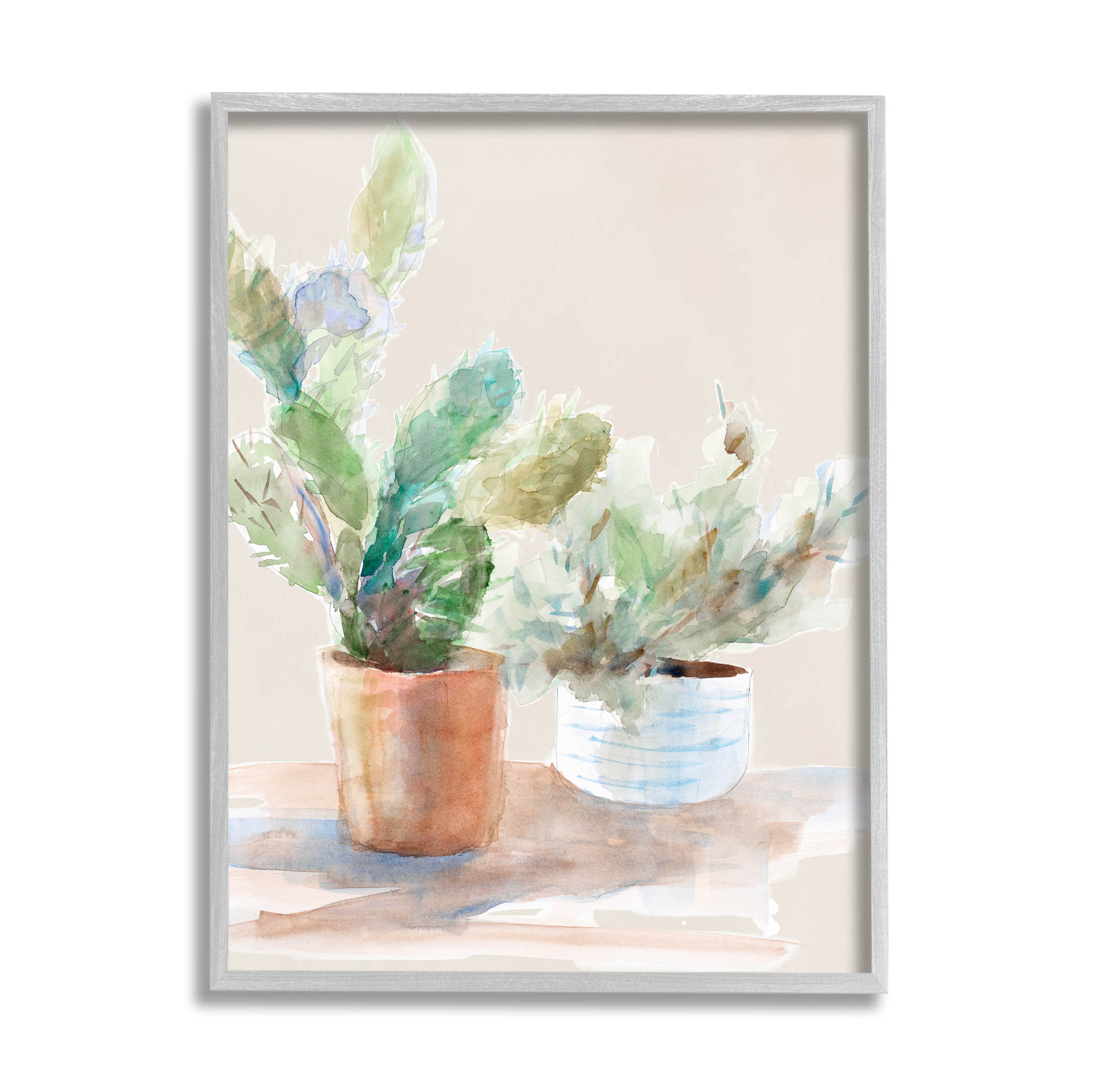 Stupell Industries Potted Cactus Plants Watercolor Painting Gray Framed Art Print Wall Art, Design by Lanie Loreth