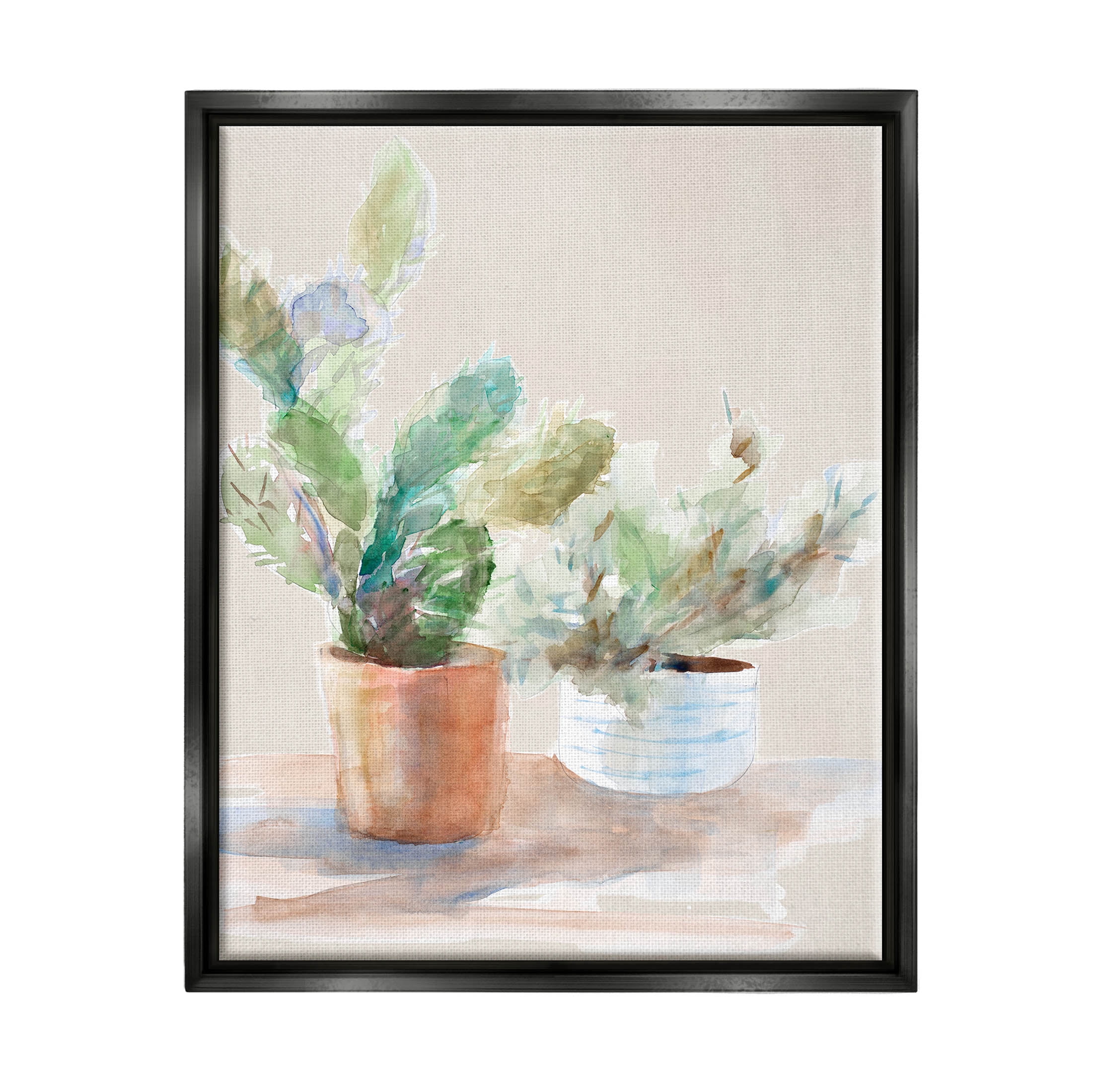 Stupell Industries Potted Cactus Plants Watercolor Painting Jet Black Floating Framed Canvas Print Wall Art, Design by Lanie Loreth