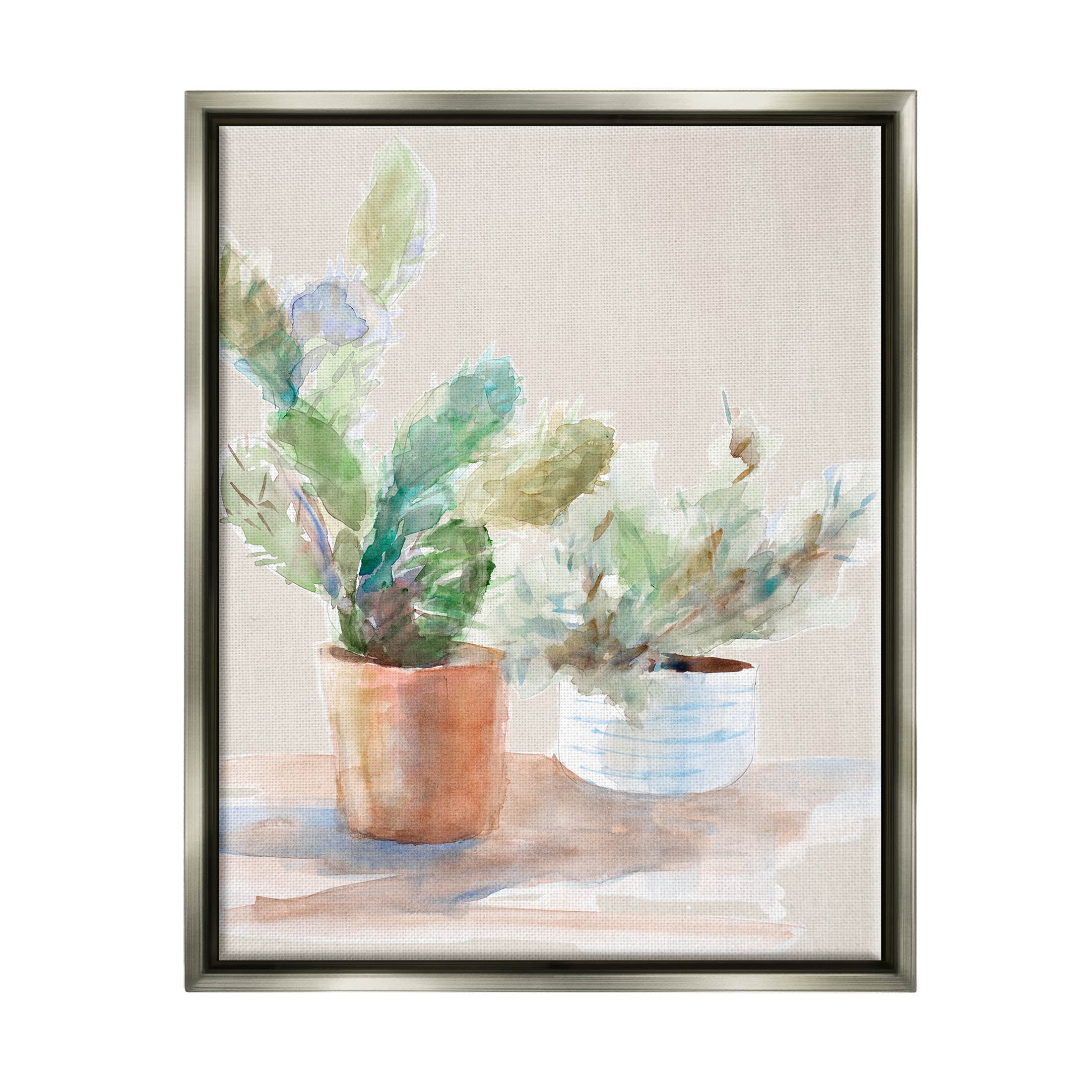 Stupell Industries Potted Cactus Plants Watercolor Painting Luster Gray Floating Framed Canvas Print Wall Art, Design by Lanie Loreth