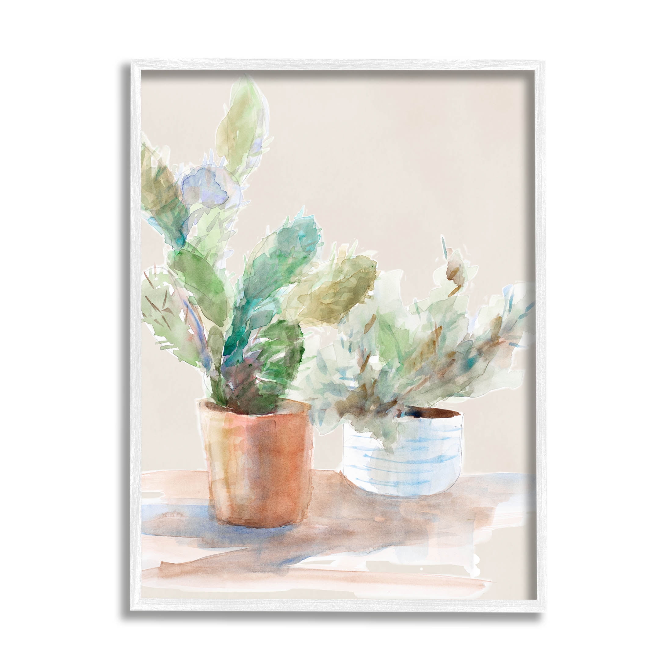 Stupell Industries Potted Cactus Plants Watercolor Painting White Framed Art Print Wall Art, Design by Lanie Loreth