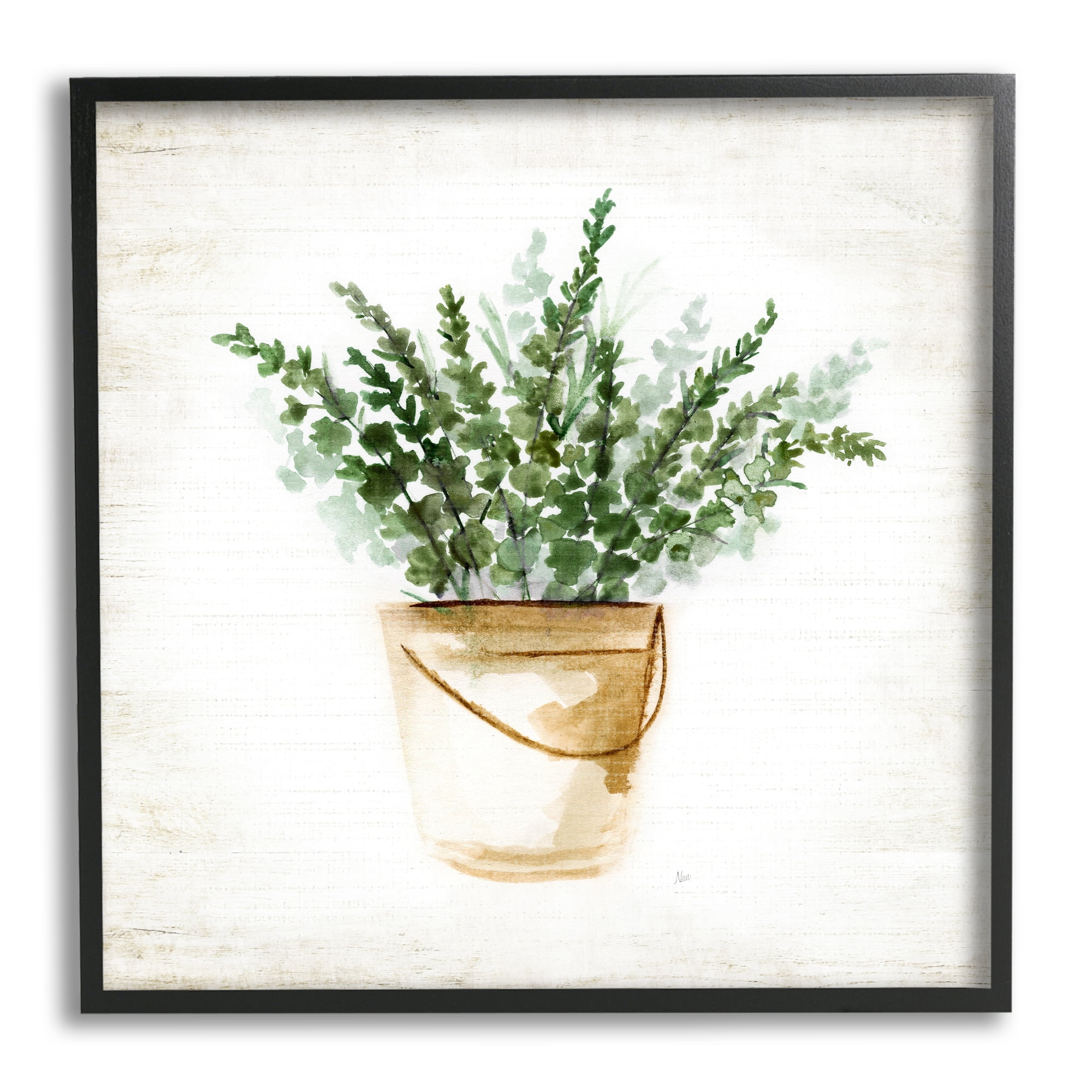 Stupell Industries Potted Eucalyptus Herb Botanical & Floral Painting Black Framed Art Print Wall Art, 17 x 17