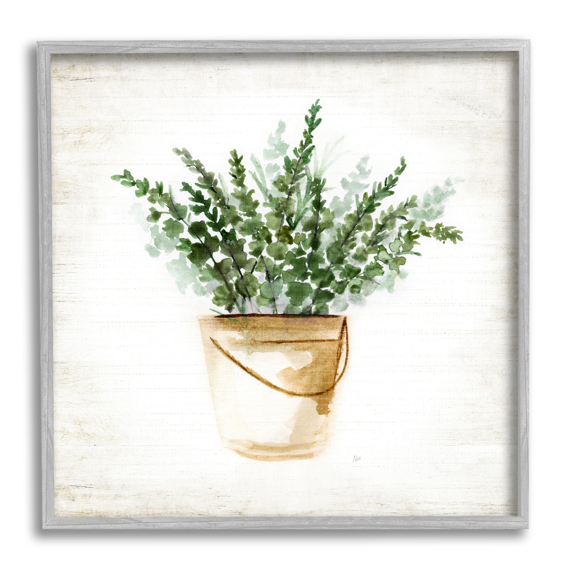 Stupell Industries Potted Eucalyptus Herb Botanical & Floral Painting Gray Framed Art Print Wall Art, 17 x 17