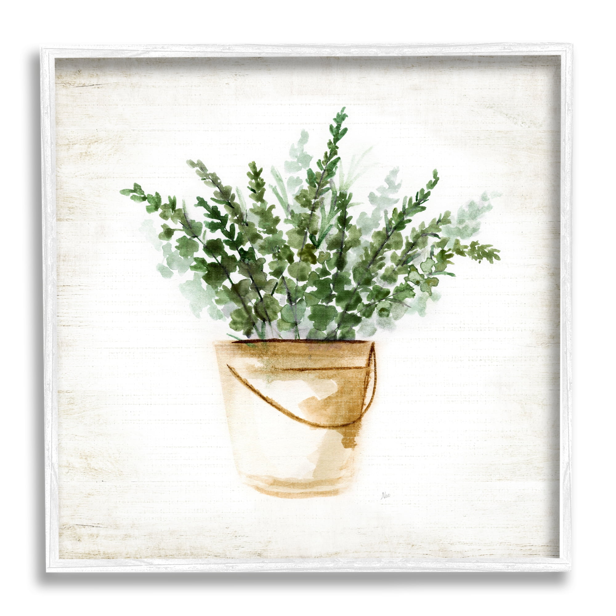 Stupell Industries Potted Eucalyptus Herb Botanical & Floral Painting White Framed Art Print Wall Art, 12 x 12
