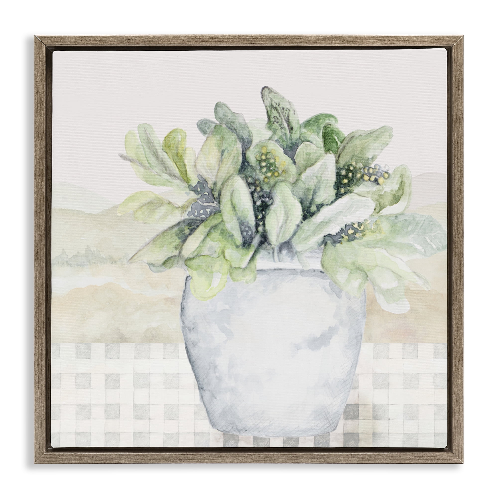 Stupell Industries Potted Farm Herbs Arrangement Brown Framed Floater Canvas Wall Art, design by Janice Gaynor