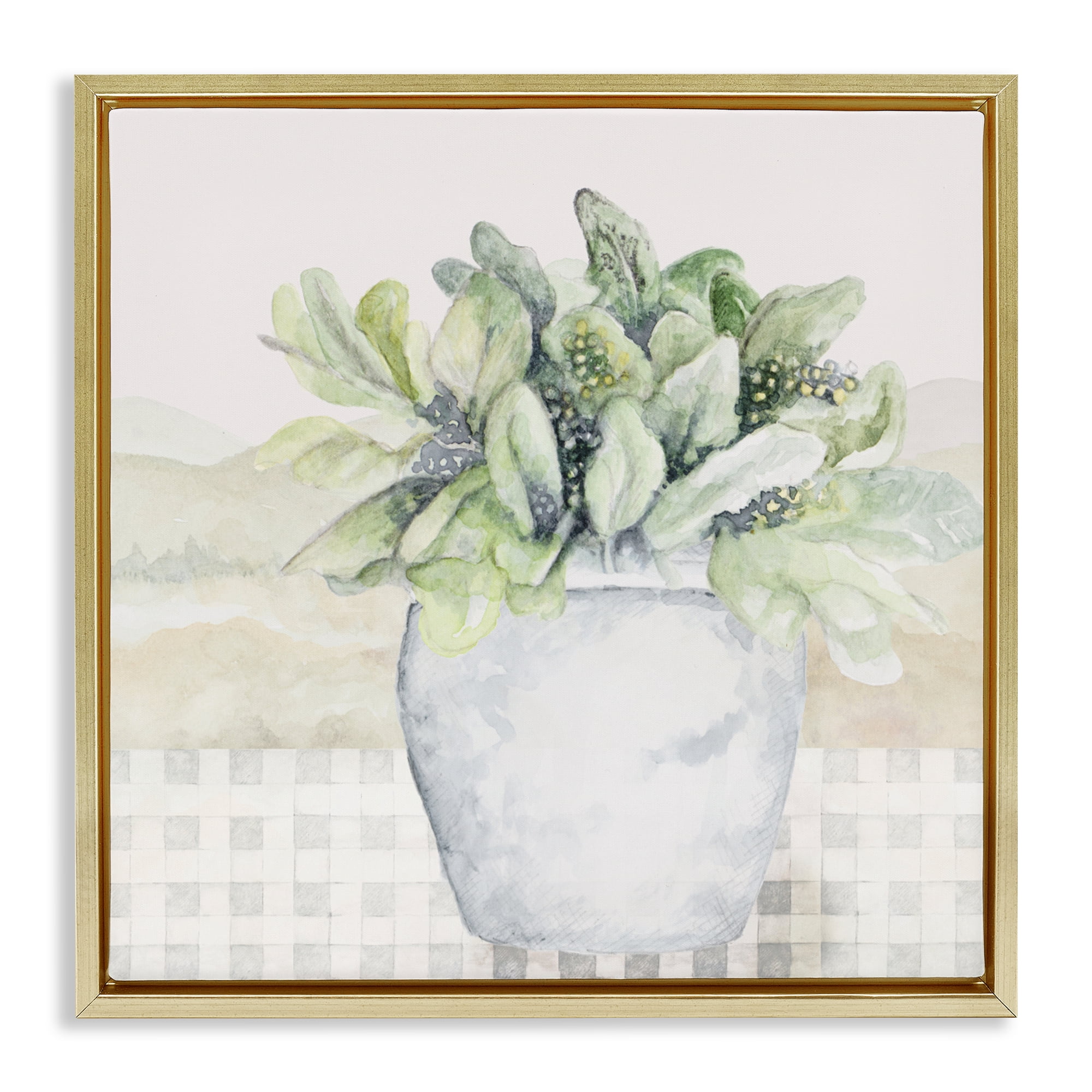 Stupell Industries Potted Farm Herbs Arrangement Gold Framed Floater Canvas Wall Art, design by Janice Gaynor