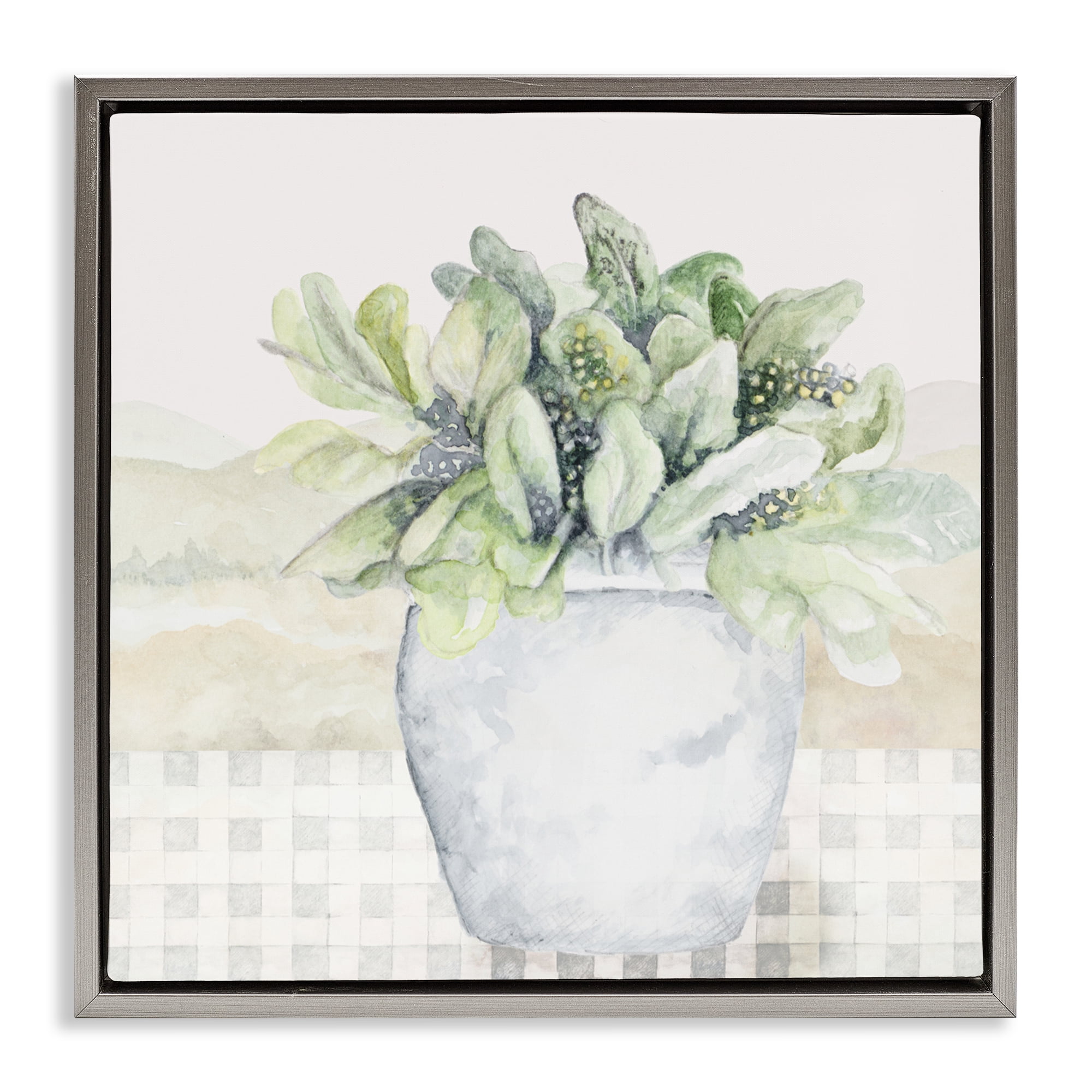 Stupell Industries Potted Farm Herbs Arrangement Gray Framed Floater Canvas Wall Art, design by Janice Gaynor
