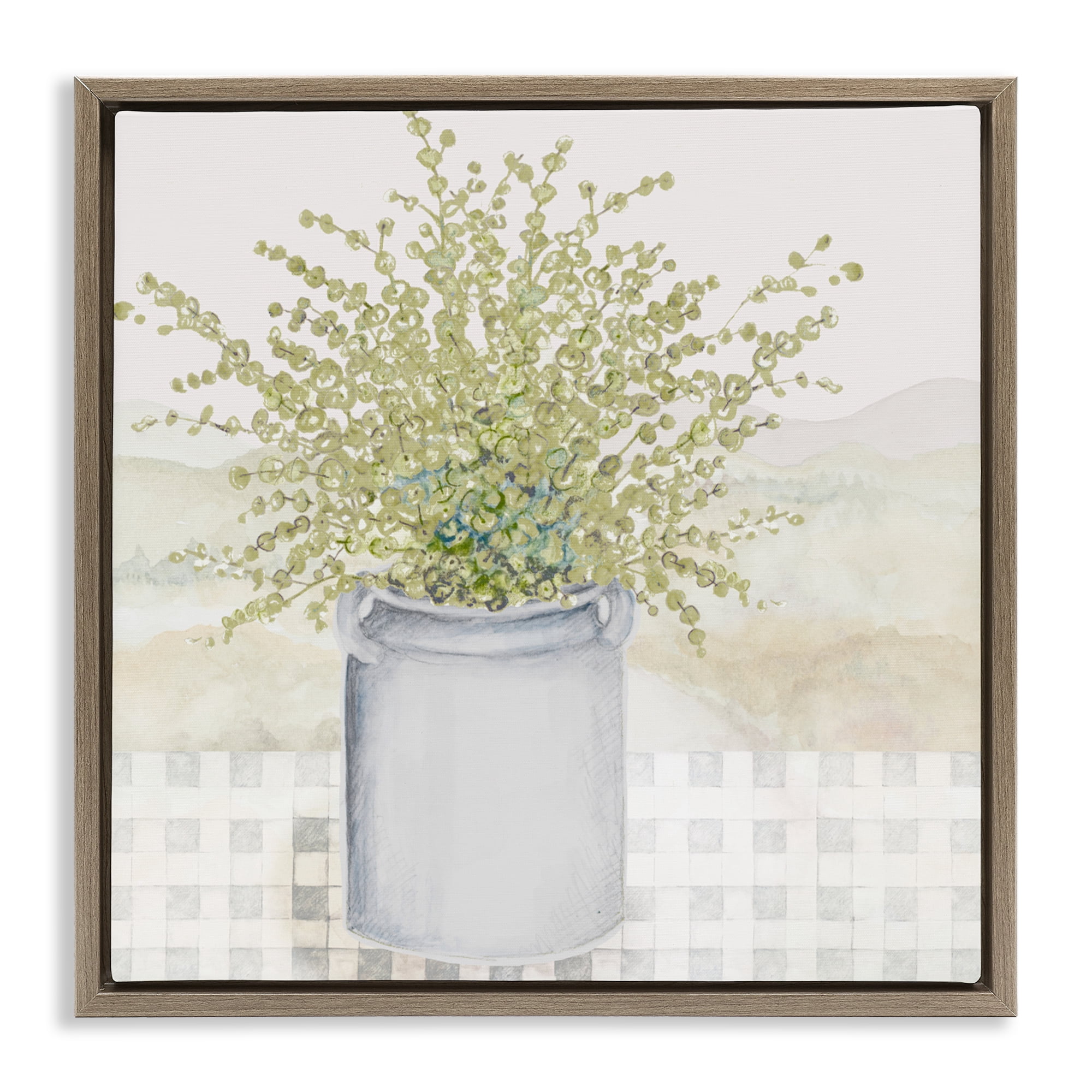 Stupell Industries Potted Farm Herbs Brown Framed Floater Canvas Wall Art, design by Janice Gaynor