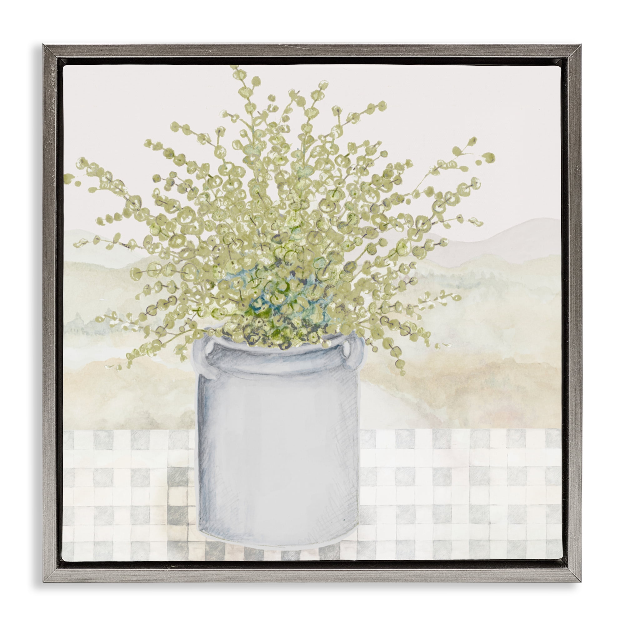 Stupell Industries Potted Farm Herbs Gray Framed Floater Canvas Wall Art, design by Janice Gaynor