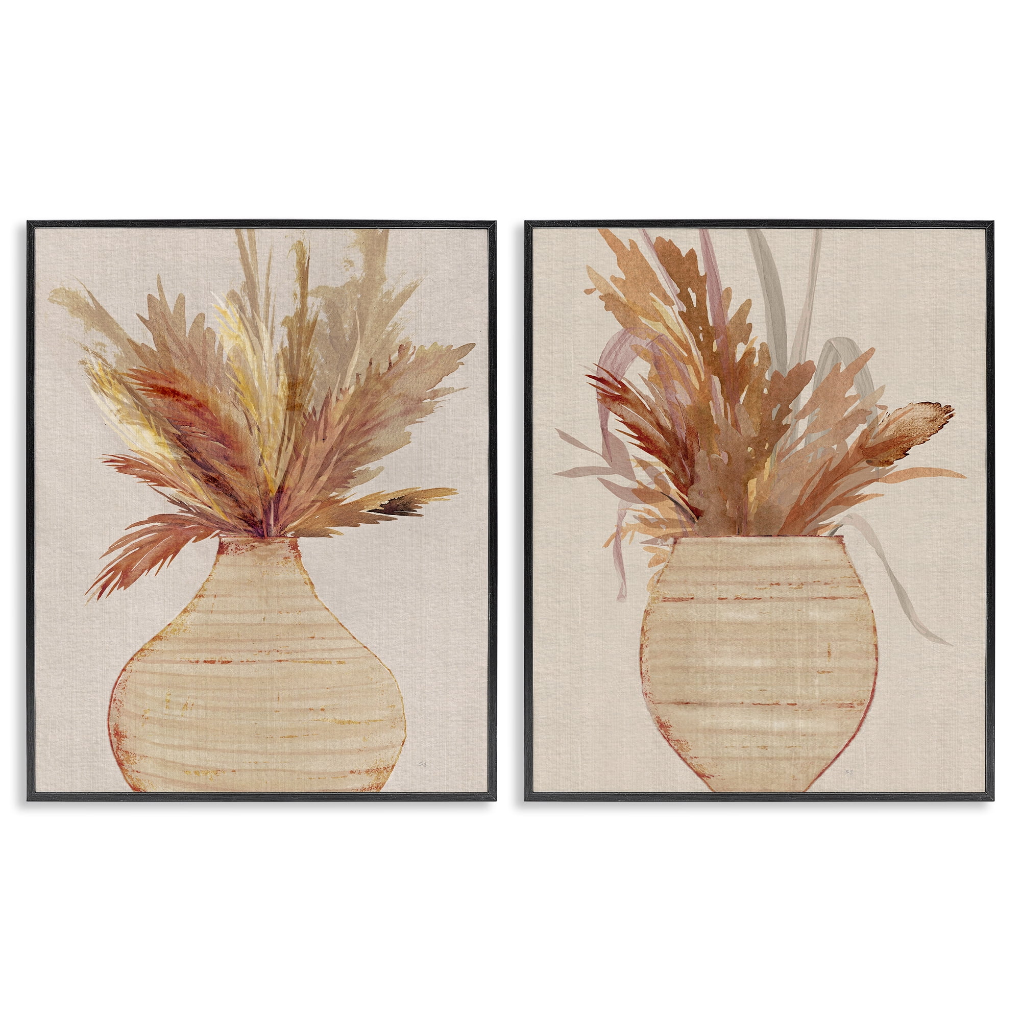 Stupell Industries Potted Feather Pampas Plants & Flowers Painting Black Framed Art Print Wall Art, 11 x 14, Set of 2