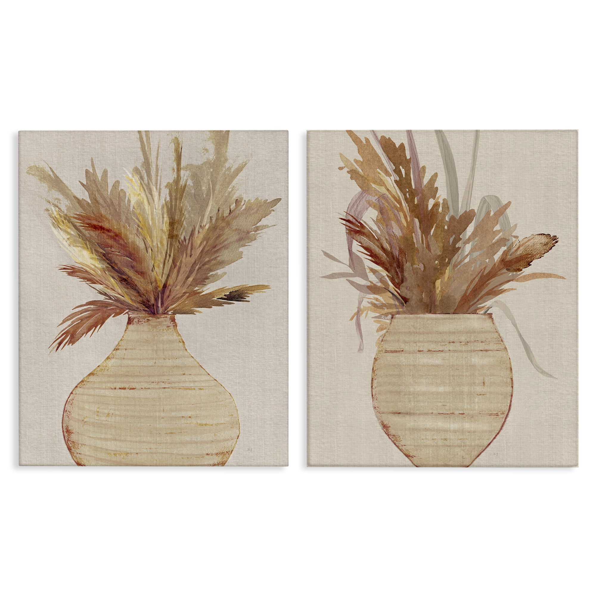 Stupell Industries Potted Feather Pampas Plants & Flowers Painting Wrapped Canvas Art Print Wall Art, 16 x 20, Set of 2