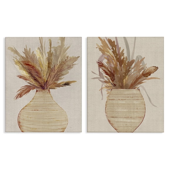Stupell Industries Potted Feather Pampas Plants & Flowers Painting Wrapped Canvas Art Print Wall Art, 24 x 30, Set of 2