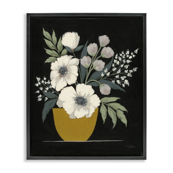 Stupell Industries Potted Flower Bouquet Botanical & Floral Painting Black Floater Framed Art Print Wall Art, 17 x 21