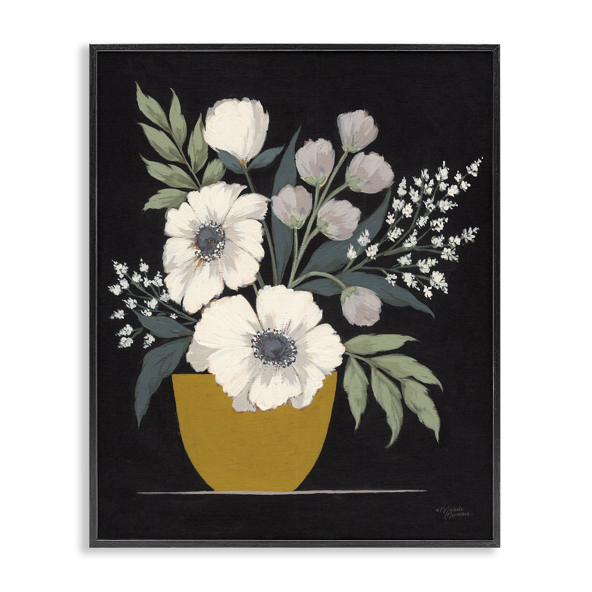 Stupell Industries Potted Flower Bouquet Botanical & Floral Painting Black Framed Art Print Wall Art, 24 x 30