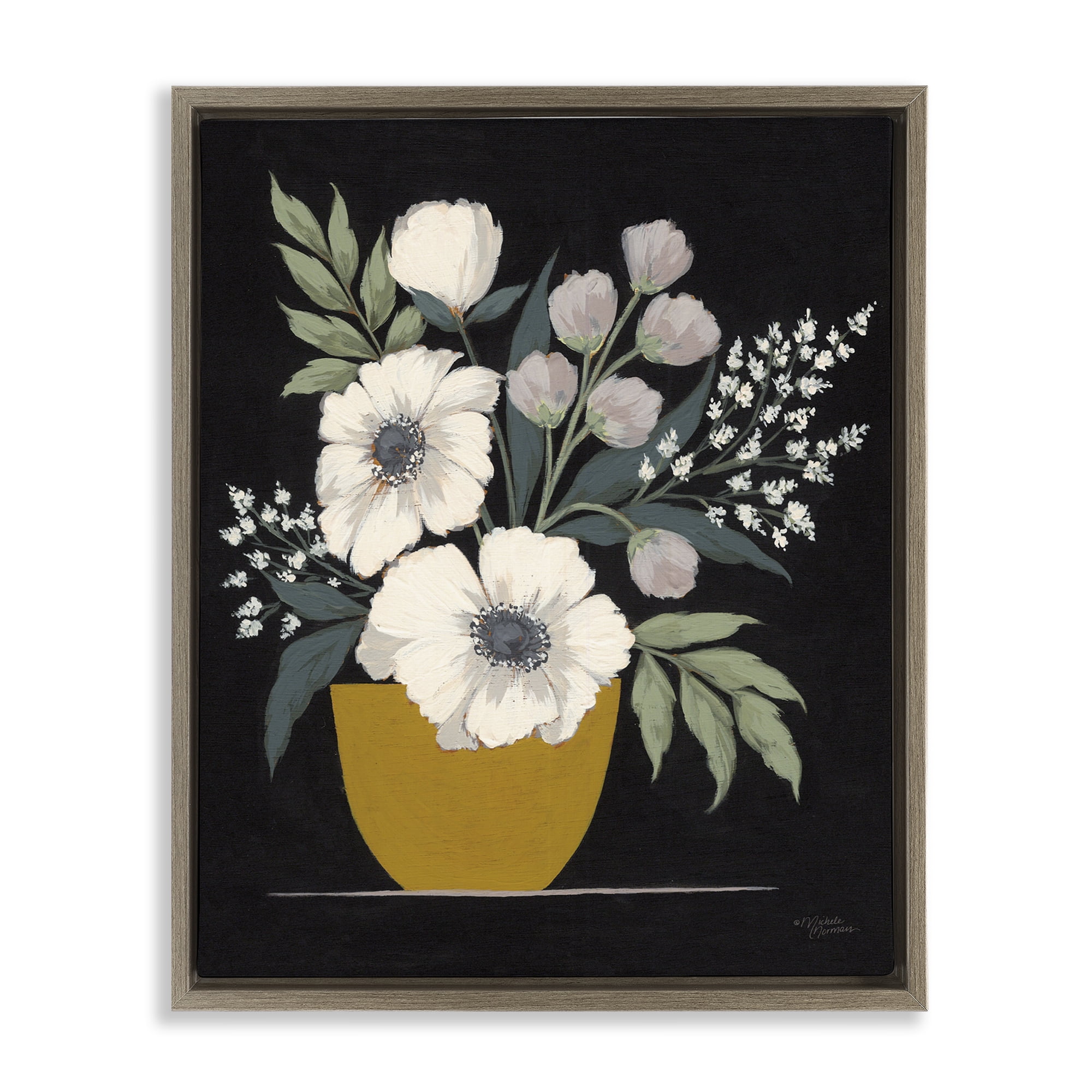 Stupell Industries Potted Flower Bouquet Botanical & Floral Painting Brown Floater Framed Art Print Wall Art, 25 x 31