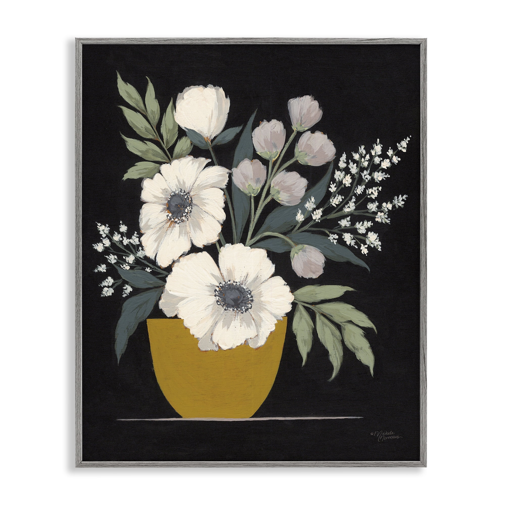 Stupell Industries Potted Flower Bouquet Botanical & Floral Painting Gray Framed Art Print Wall Art, 24 x 30