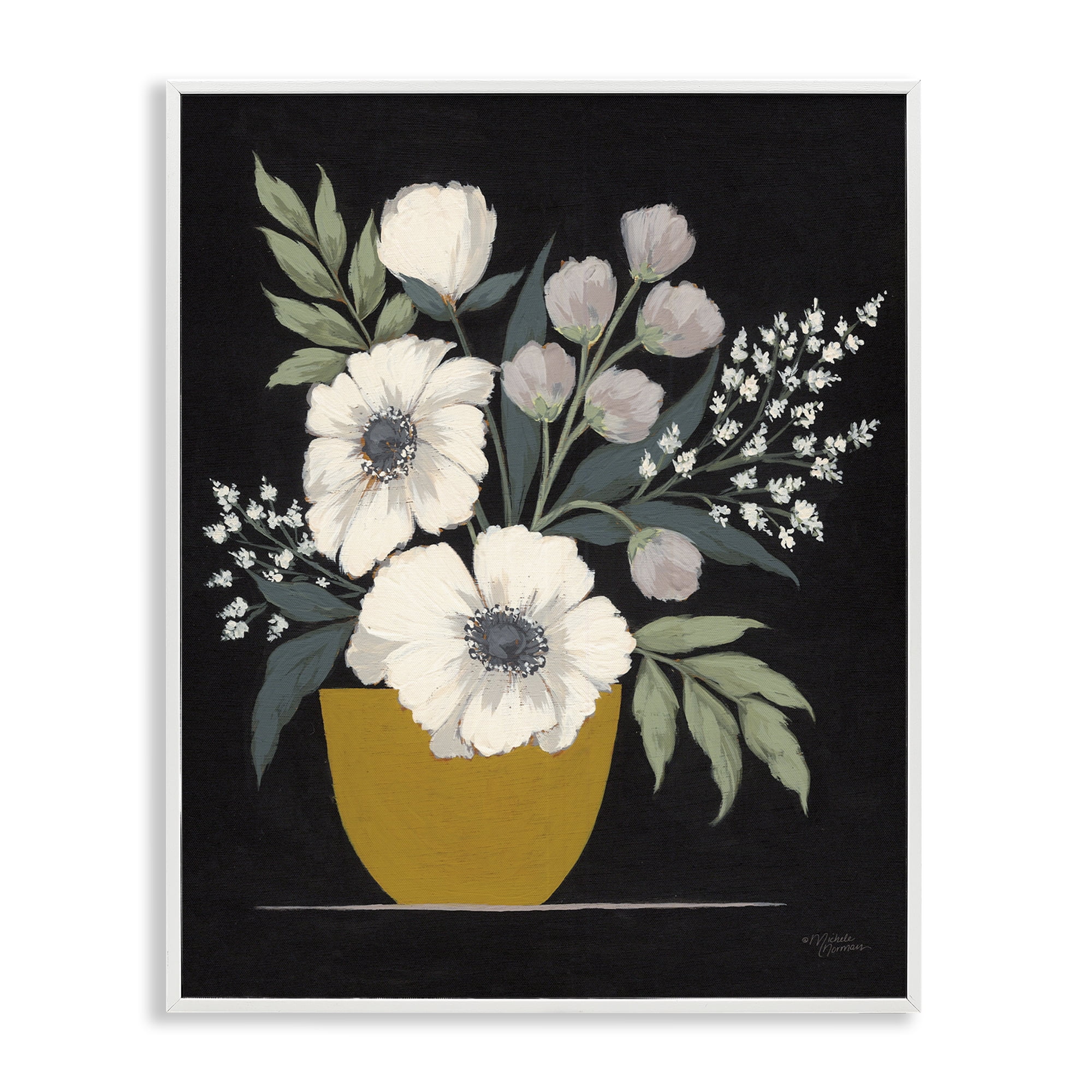 Stupell Industries Potted Flower Bouquet Botanical & Floral Painting White Framed Art Print Wall Art, 11 x 14