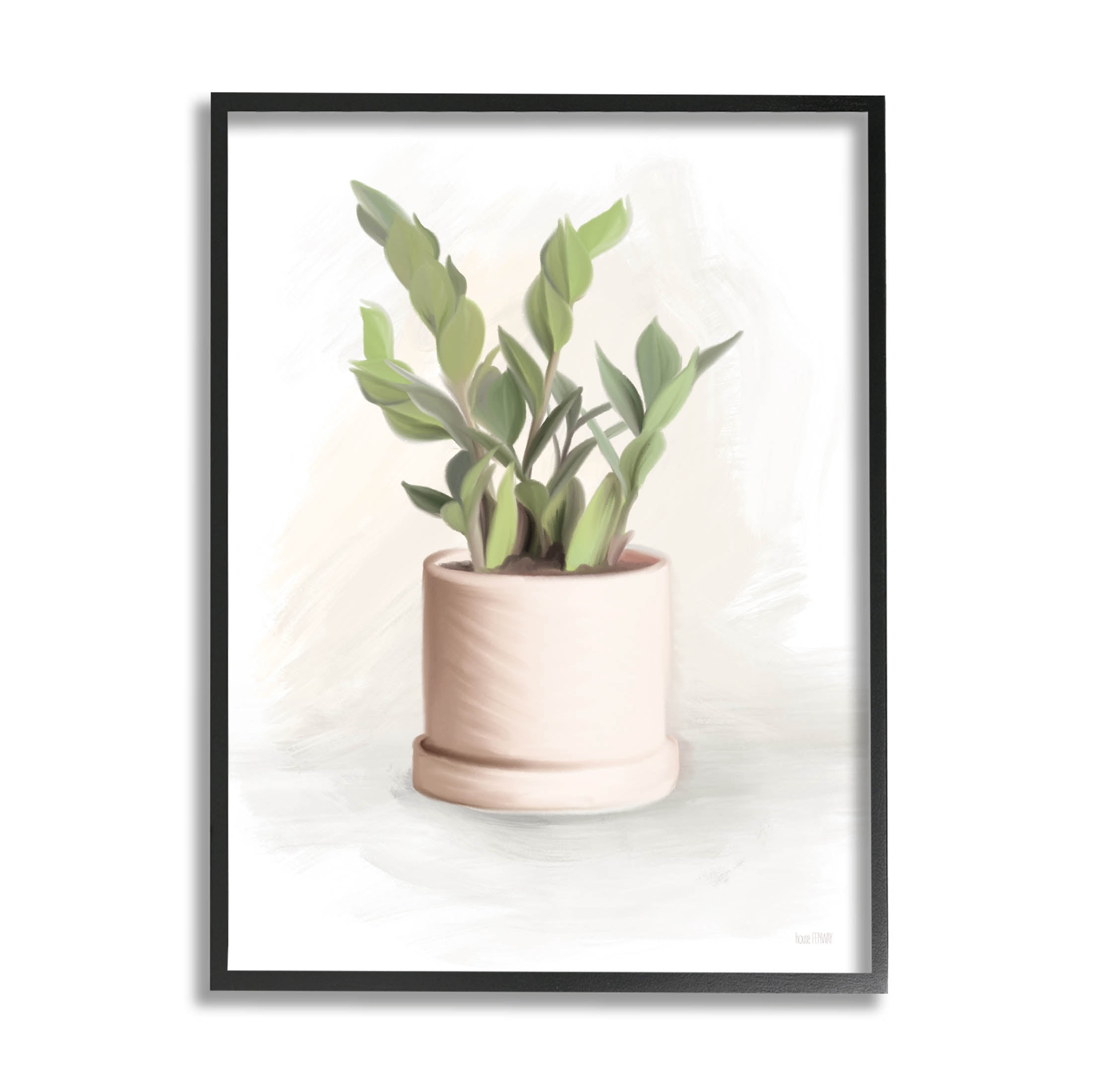 Stupell Industries Potted Herb Plant Minimal Gardening Graphic Art Black Framed Art Print Wall Art, Design by House Fenway