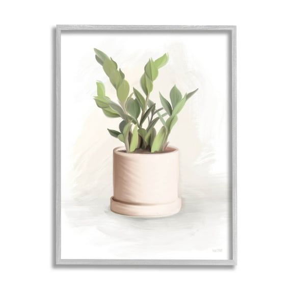 Stupell Industries Potted Herb Plant Minimal Gardening Graphic Art Gray Framed Art Print Wall Art, Design by House Fenway