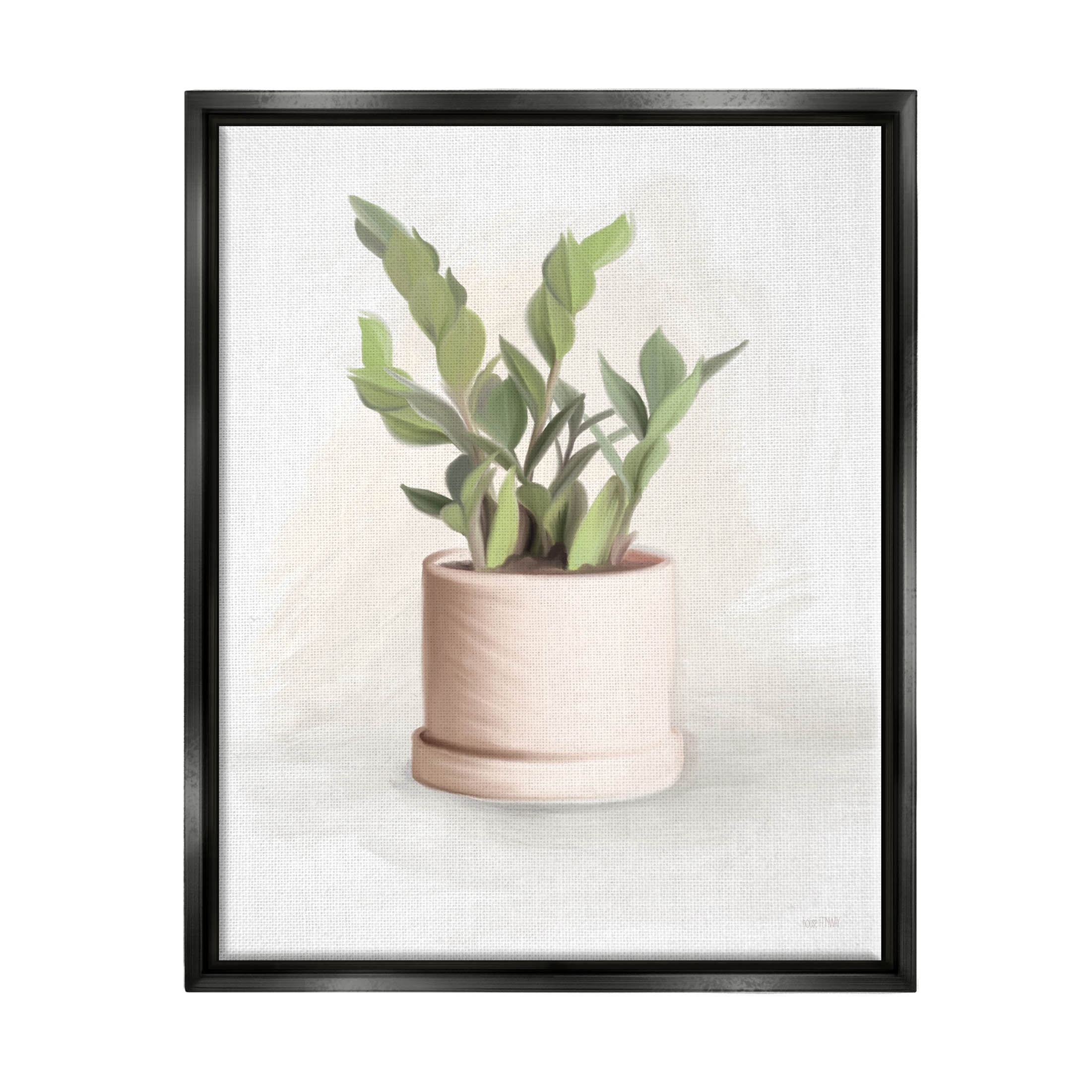Stupell Industries Potted Herb Plant Minimal Gardening Graphic Art Jet Black Floating Framed Canvas Print Wall Art, Design by House Fenway