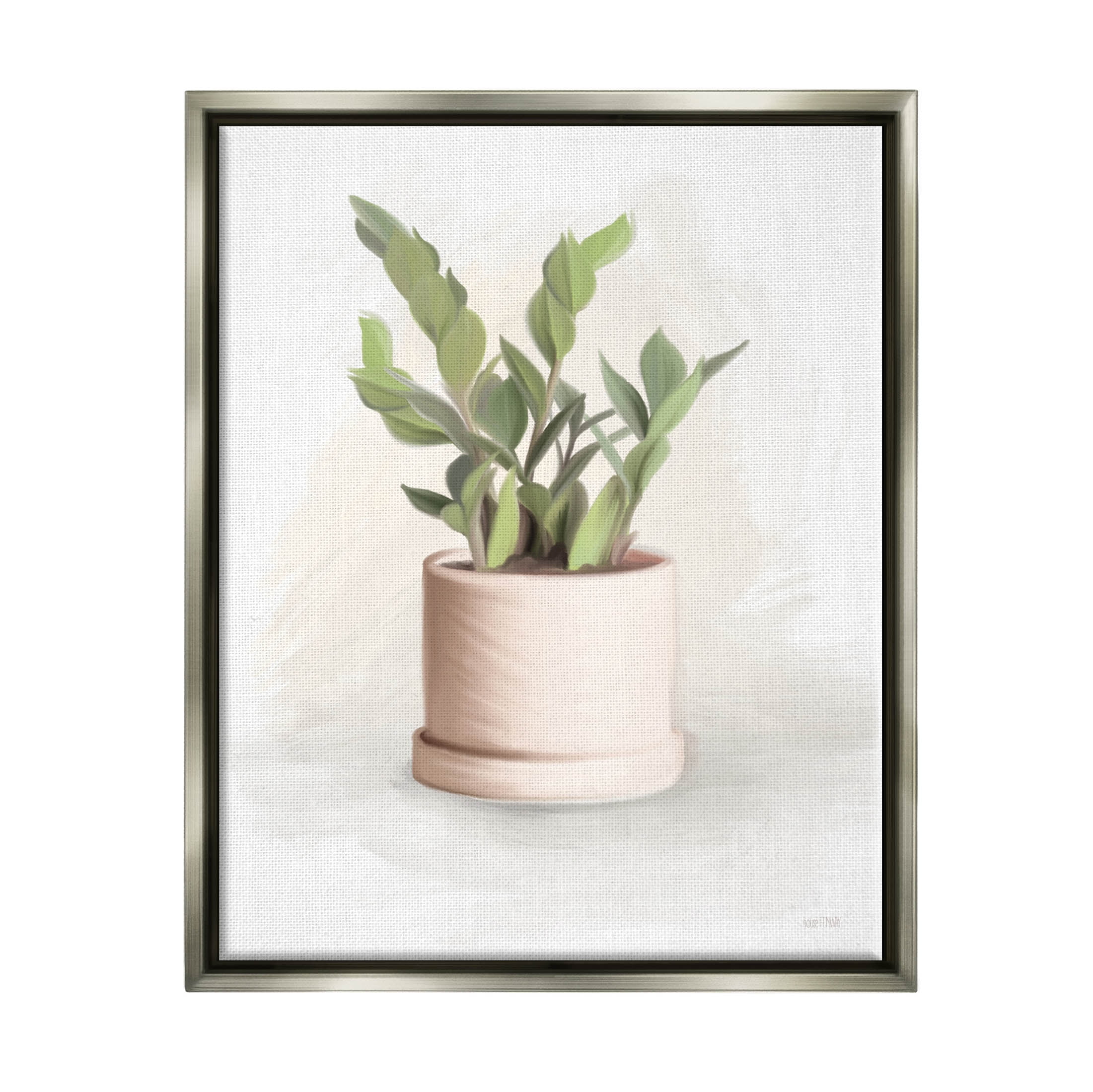 Stupell Industries Potted Herb Plant Minimal Gardening Graphic Art Luster Gray Floating Framed Canvas Print Wall Art, Design by House Fenway