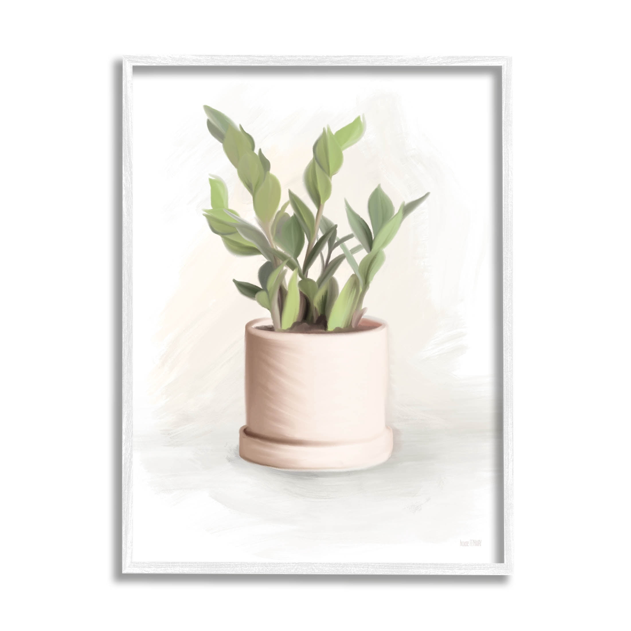 Stupell Industries Potted Herb Plant Minimal Gardening Graphic Art White Framed Art Print Wall Art, Design by House Fenway