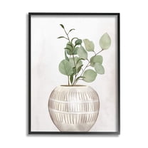 Stupell Industries Potted Herbal Plants Round Leaves Patterned Vase Painting Black Framed Art Print Wall Art, Design by Kim Allen