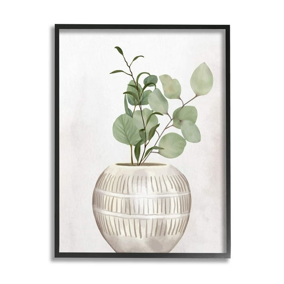 Stupell Industries Potted Herbal Plants Round Leaves Patterned Vase Painting Black Framed Art Print Wall Art, Design by Kim Allen