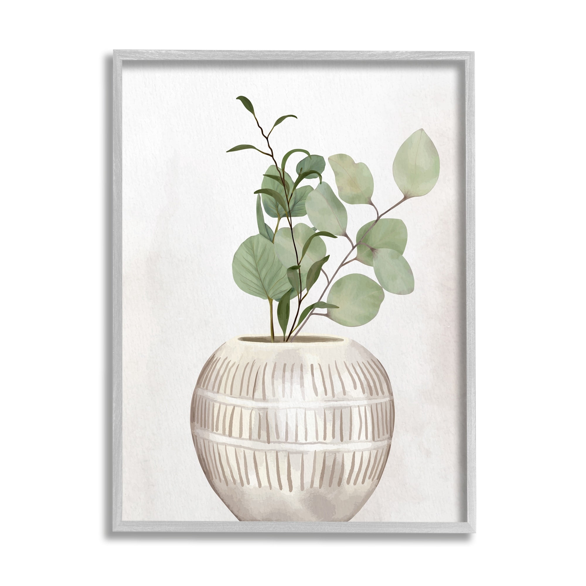 Stupell Industries Potted Herbal Plants Round Leaves Patterned Vase Painting Gray Framed Art Print Wall Art, Design by Kim Allen