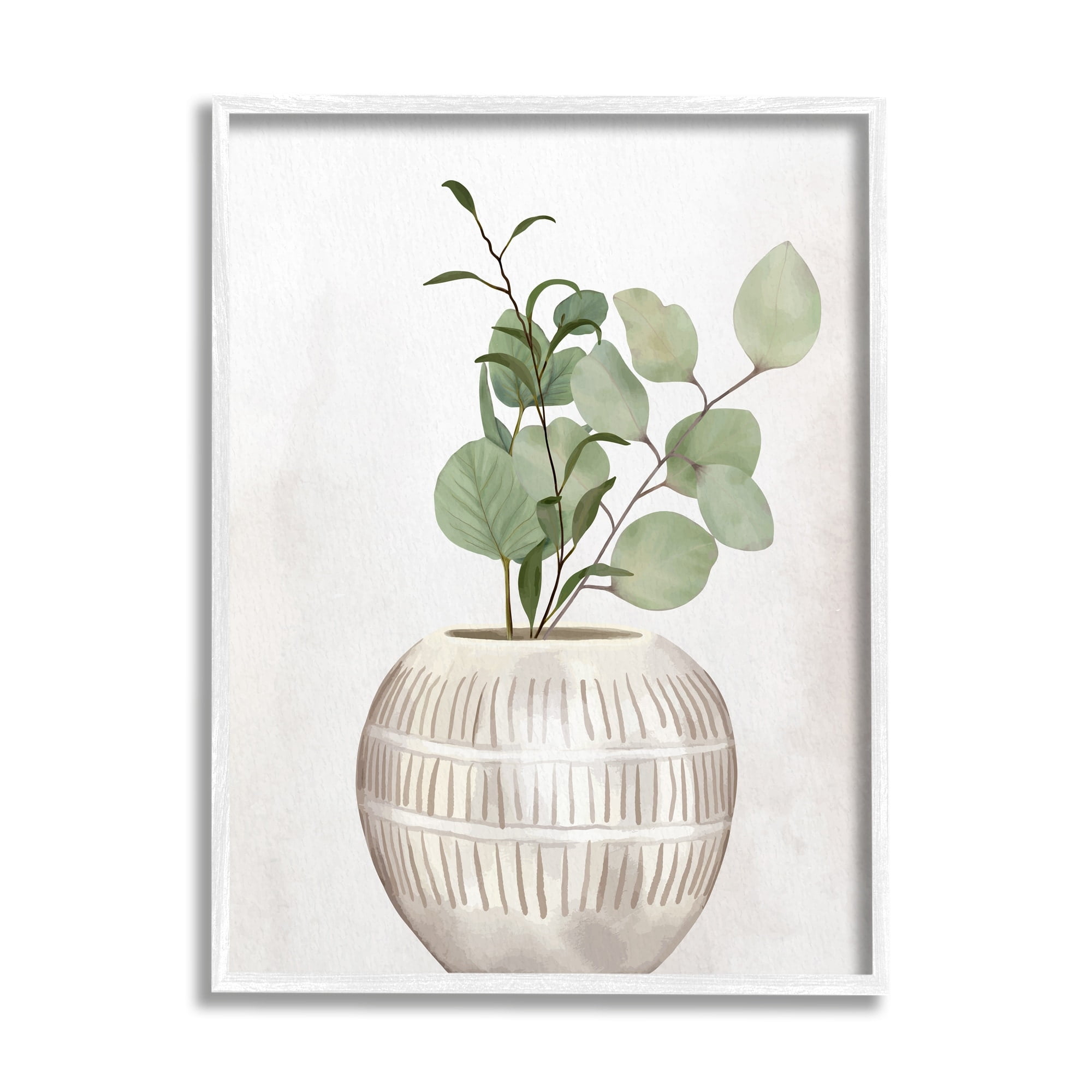 Stupell Industries Potted Herbal Plants Round Leaves Patterned Vase Painting White Framed Art Print Wall Art, Design by Kim Allen