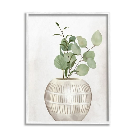 Stupell Industries Potted Herbal Plants Round Leaves Patterned Vase Painting White Framed Art Print Wall Art, Design by Kim Allen