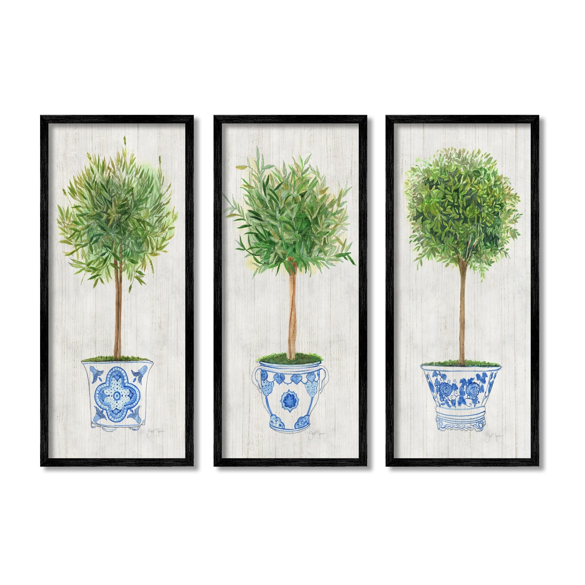 Stupell Industries Potted House Plant Tree Gardening Planter Vase Graphic Art Black Framed Art Print Wall Art, Set of 3, Design by Tava Studios
