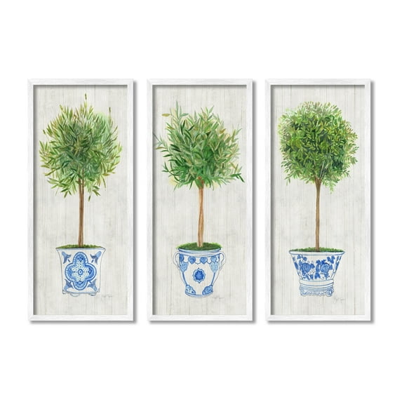 Stupell Industries Potted House Plant Tree Gardening Planter Vase Graphic Art White Framed Art Print Wall Art, Set of 3, Design by Tava Studios