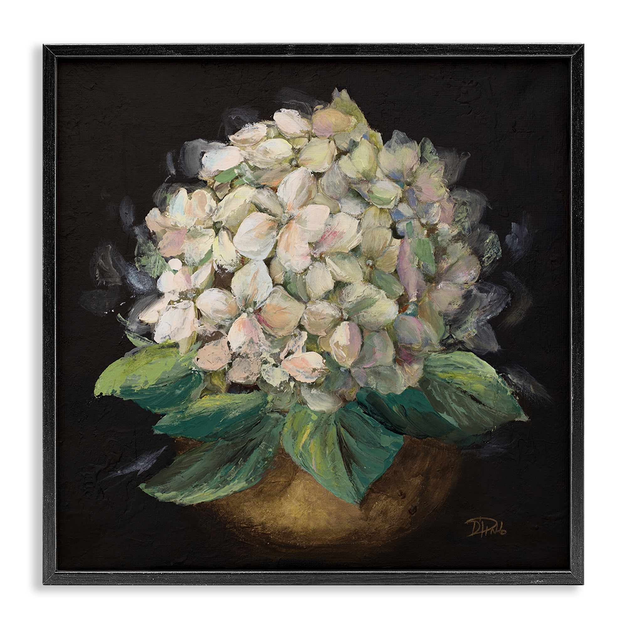 Stupell Industries Potted Hydrangea Plant Plants & Flowers Painting Black Framed Art Print Wall Art, 12 x 12