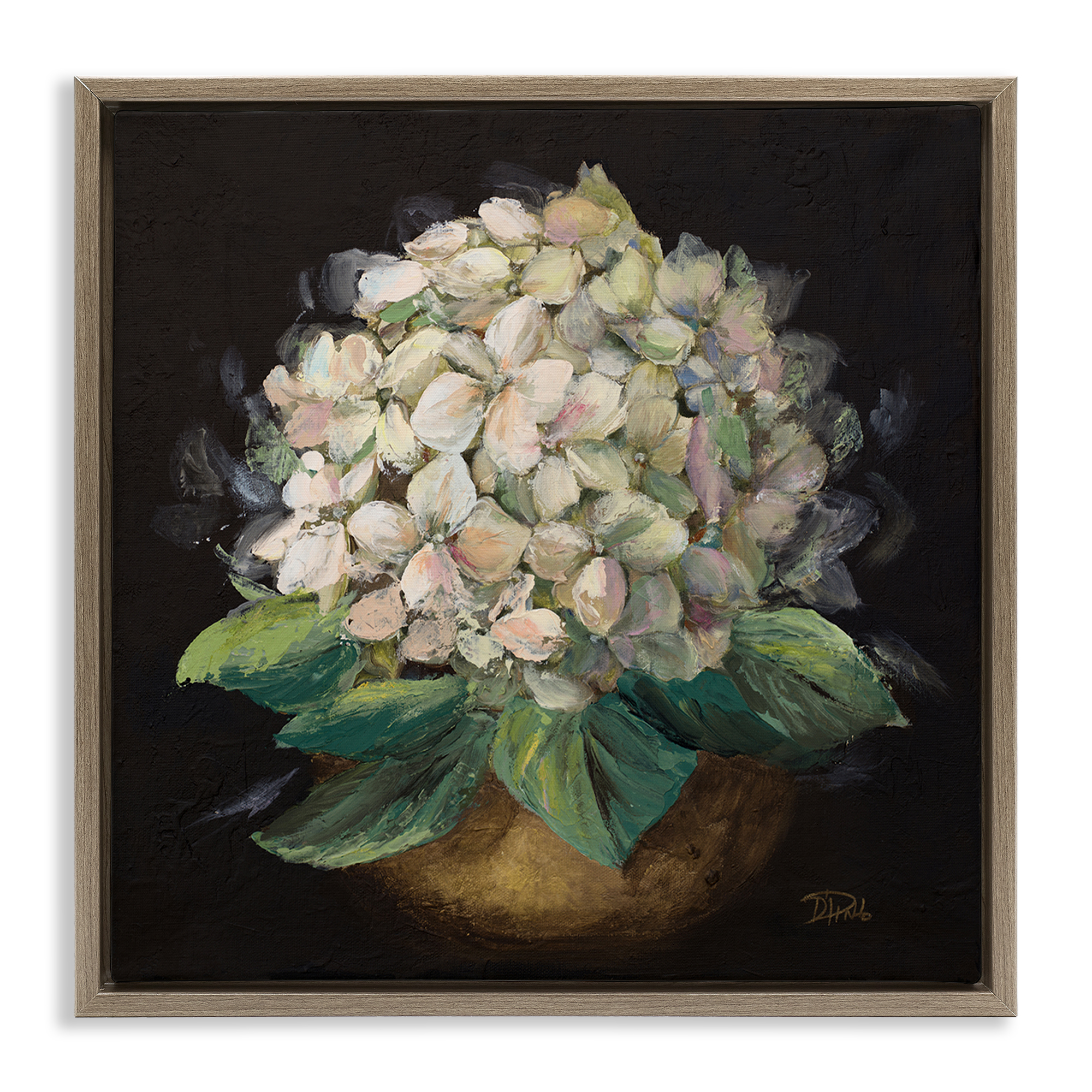 Stupell Industries Potted Hydrangea Plant Plants & Flowers Painting Brown Floater Framed Canvas Art Print Wall Art, 25 x 25